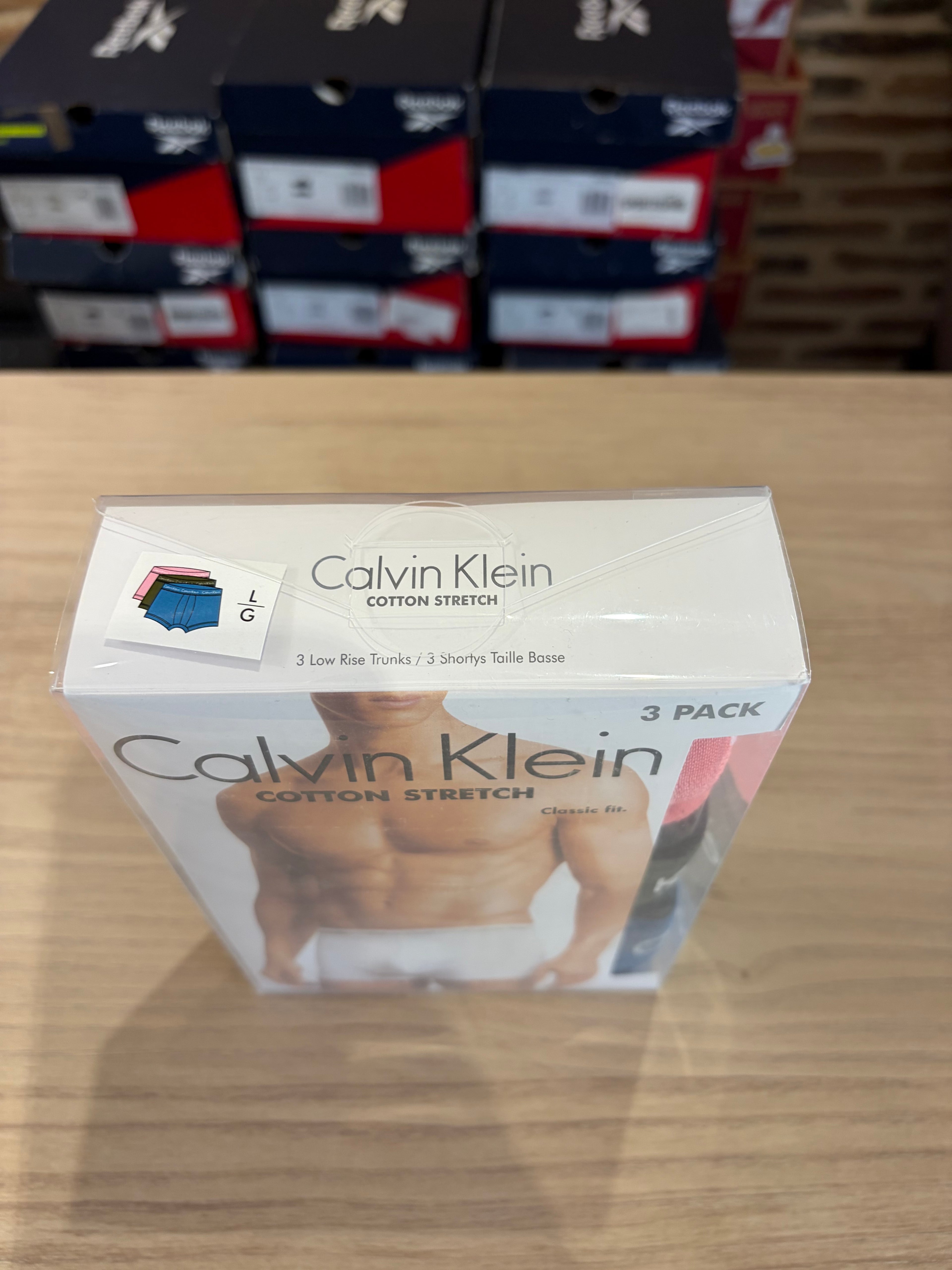 Calvin Klein Cotton Stretch - Lot de 3 boxers Low Rise Trunks Rose Noir Bleu - Taille L