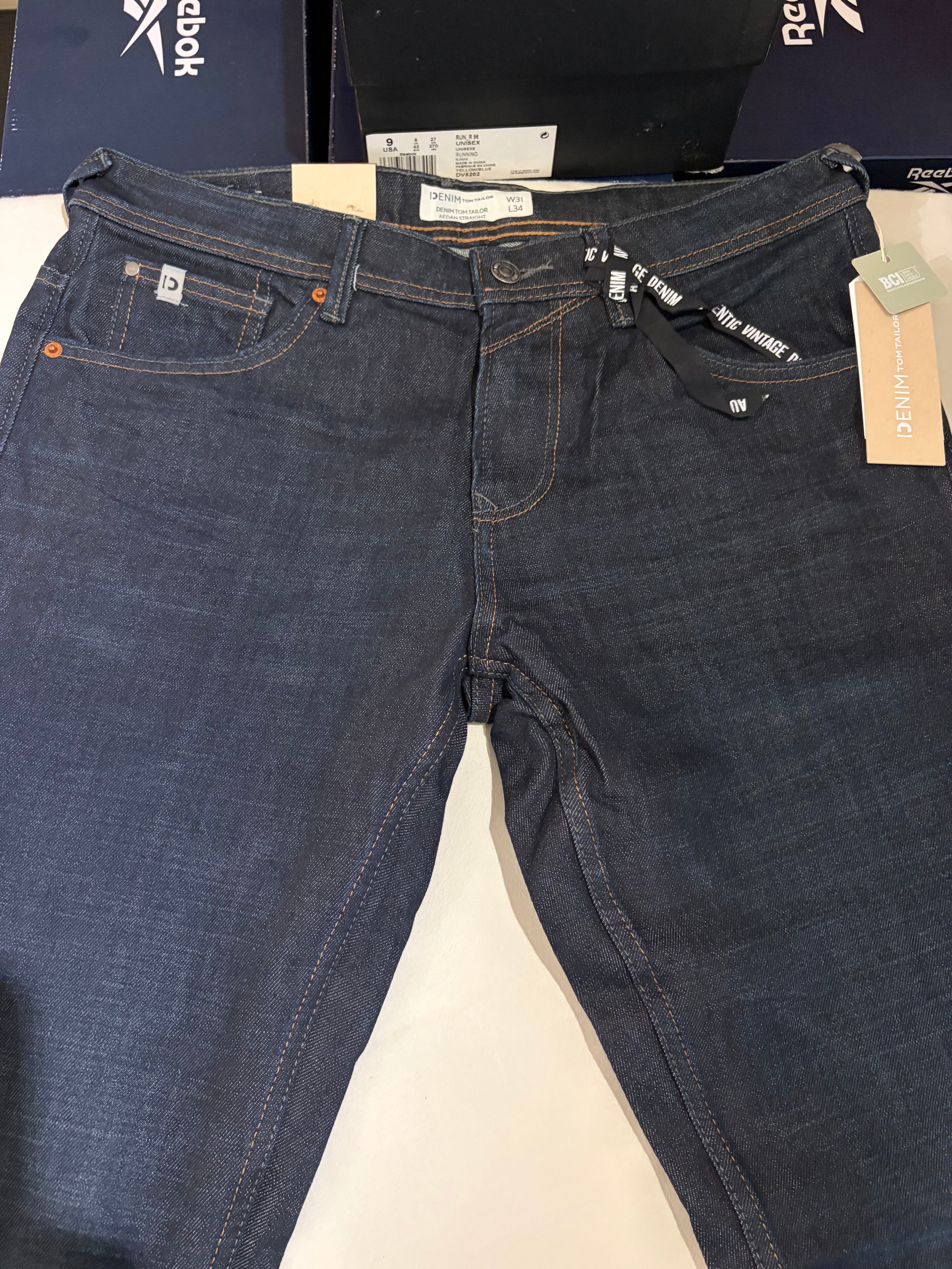 Jean Tom Tailor Denim Aedan Straight Homme Bleu Brut Foncé – Neuf avec étiquettes – Taille 31/34