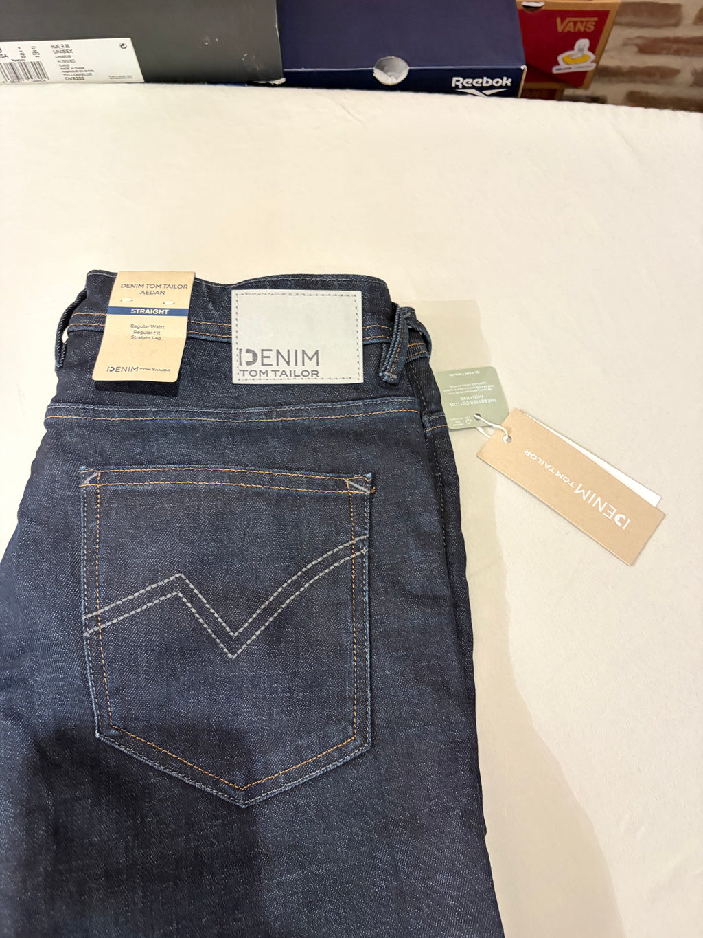 Jean Tom Tailor Denim Aedan Straight Homme Bleu Brut Foncé – Neuf avec étiquettes – Taille 32/34