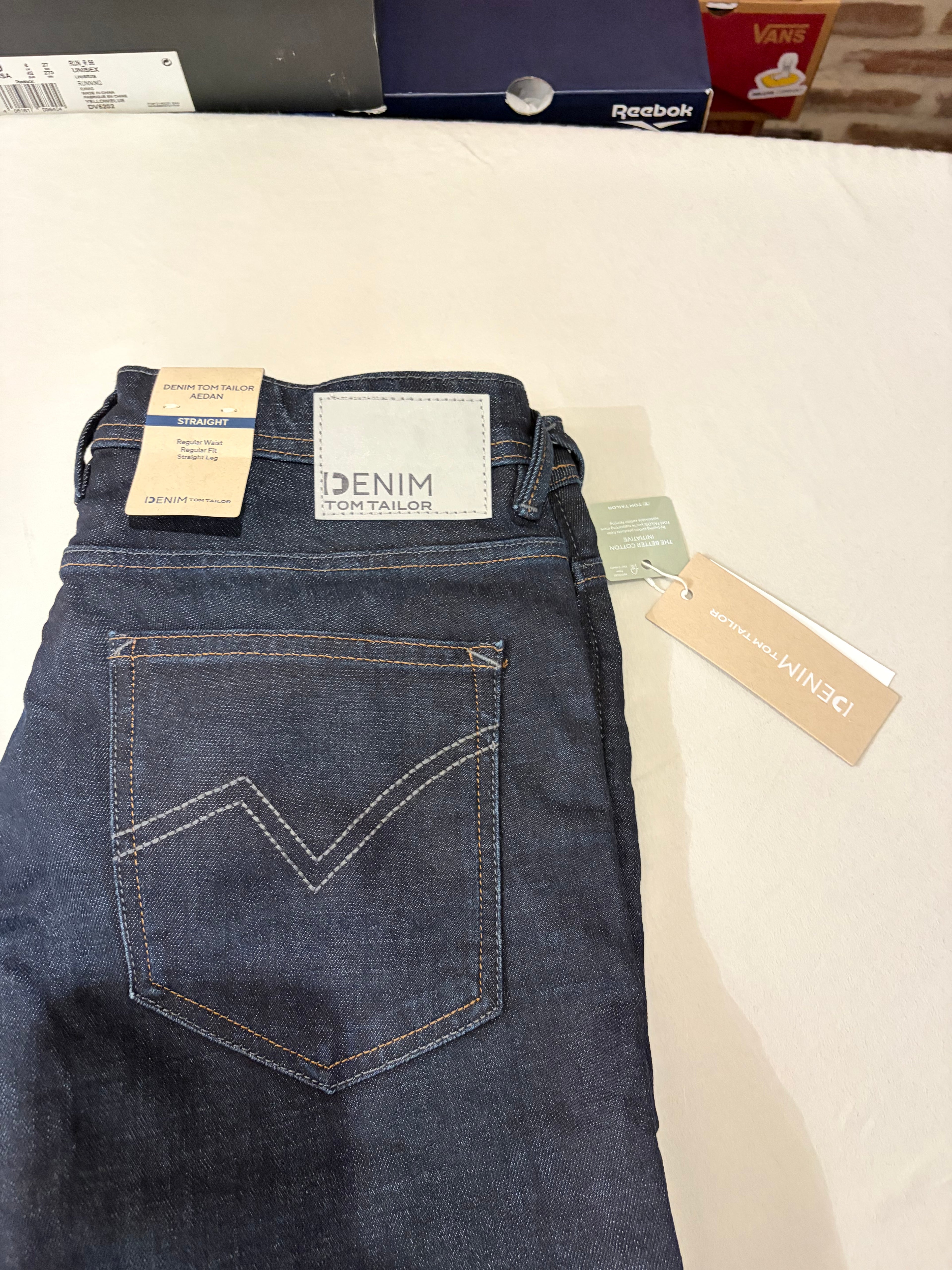 Jean Tom Tailor Denim Aedan Straight Homme Bleu Brut Foncé – Neuf avec étiquettes – Taille 32/34