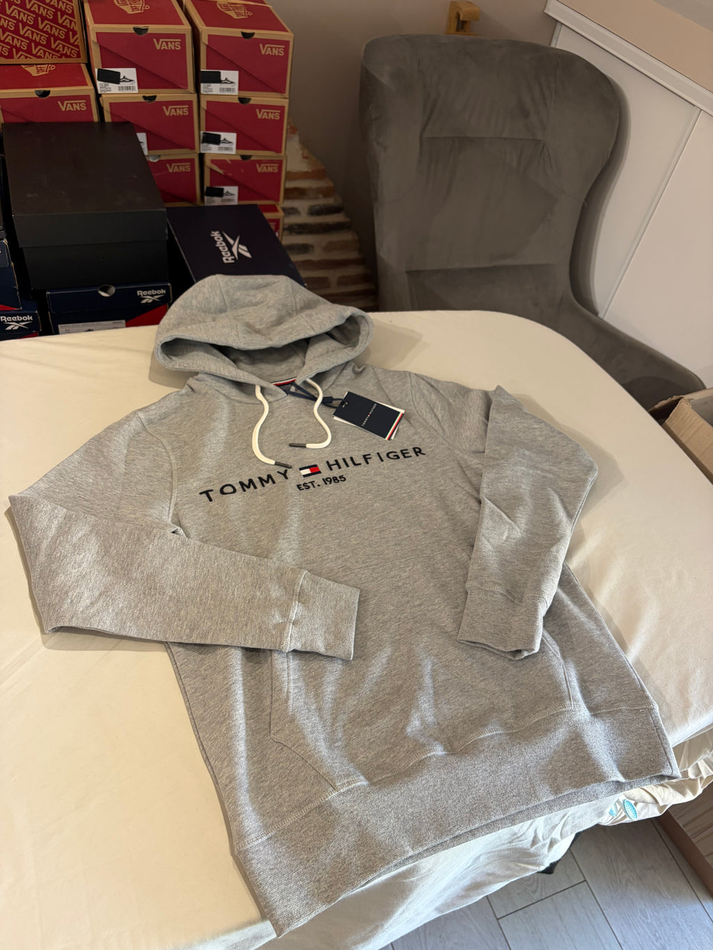 Sweat à capuche Tommy Hilfiger Logo Hoody Gris Chiné Homme Taille M