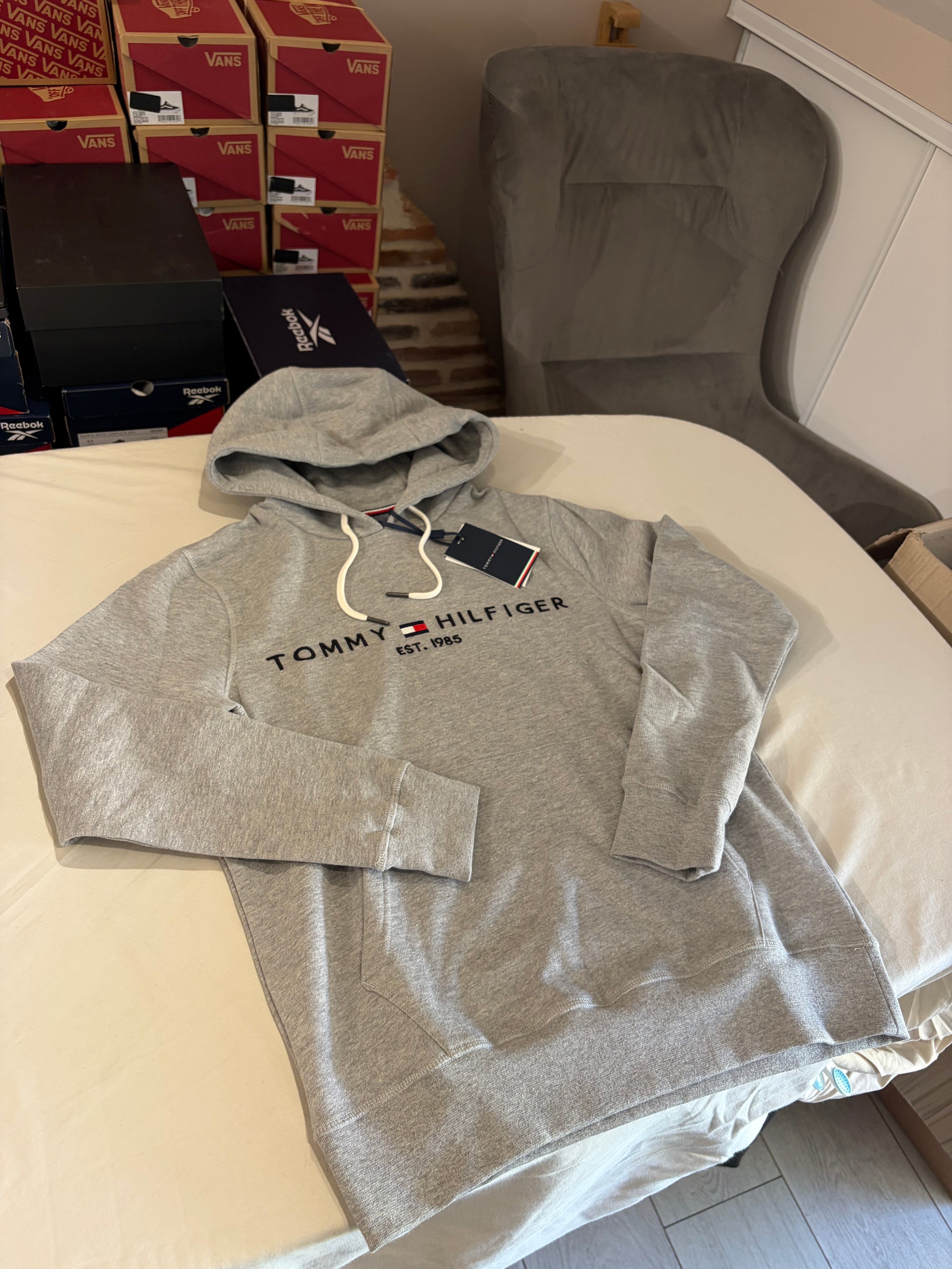 Sweat à capuche Tommy Hilfiger Logo Hoody Gris Chiné Homme Taille M