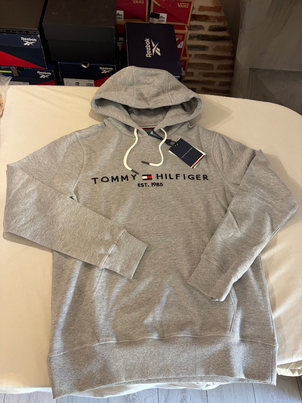 Sweat à capuche Tommy Hilfiger Logo Hoody Gris Chiné Homme Taille M