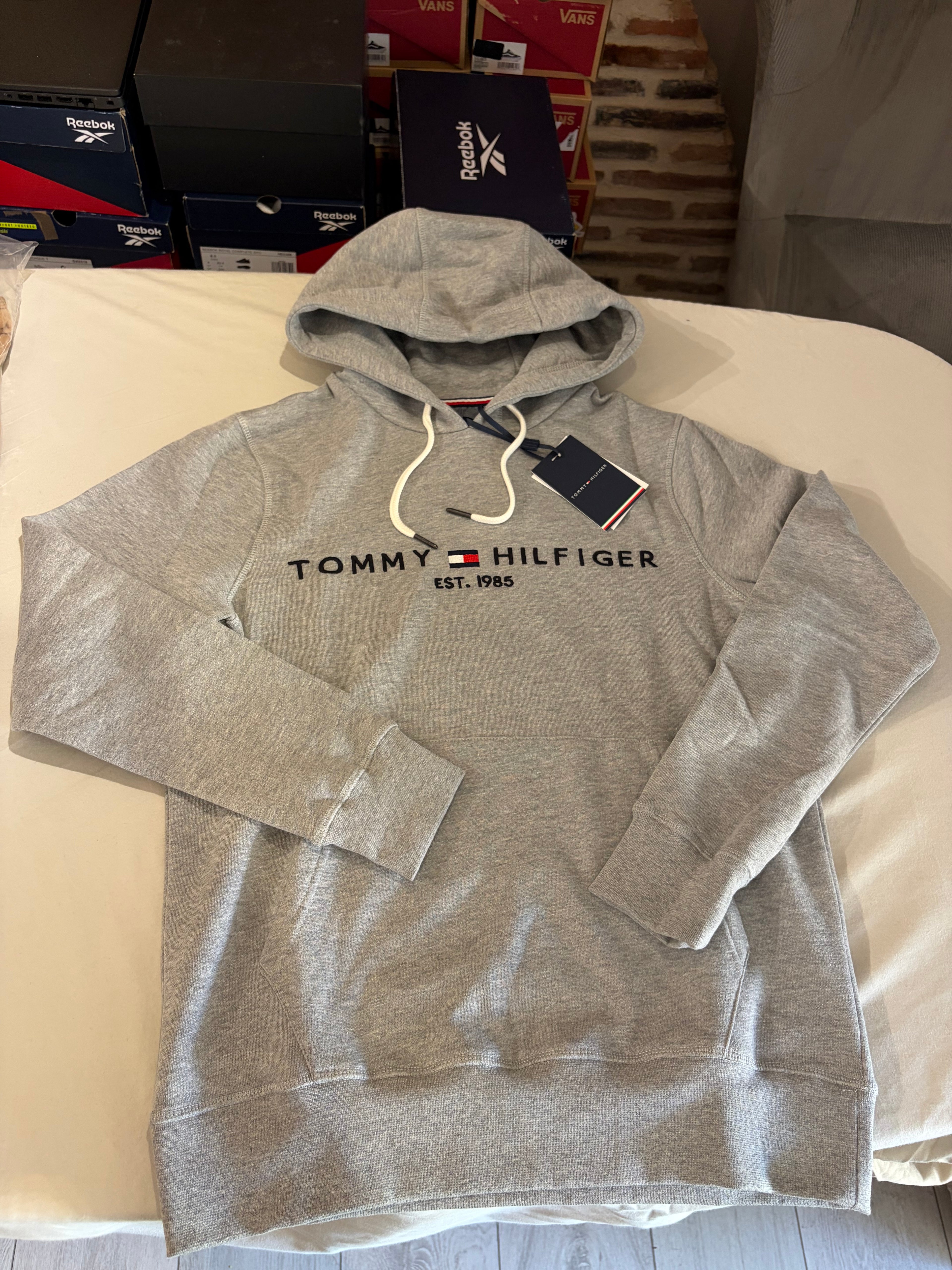 Sweat à capuche Tommy Hilfiger Logo Hoody Gris Chiné Homme Taille M