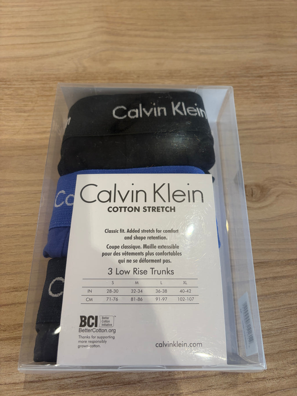 Calvin Klein – Lot de 3 Boxers Cotton Stretch Low Rise Trunks Homme – Taille M – Noir & Bleu