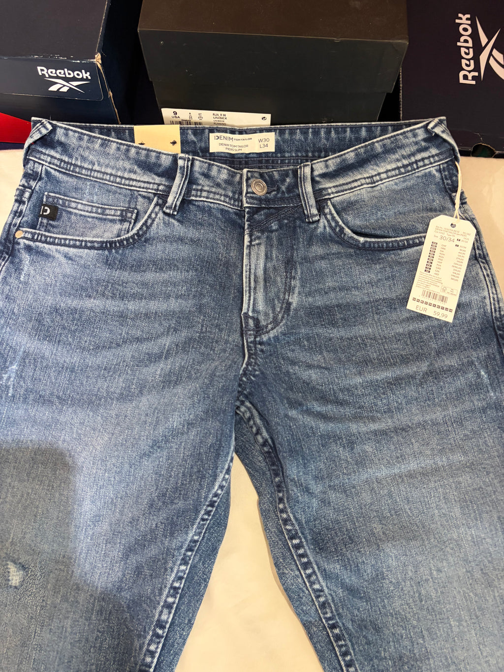 Tom Tailor Denim PIERS Jean Homme Slim Bleu Clair 30/34 Neuf avec Étiquettes