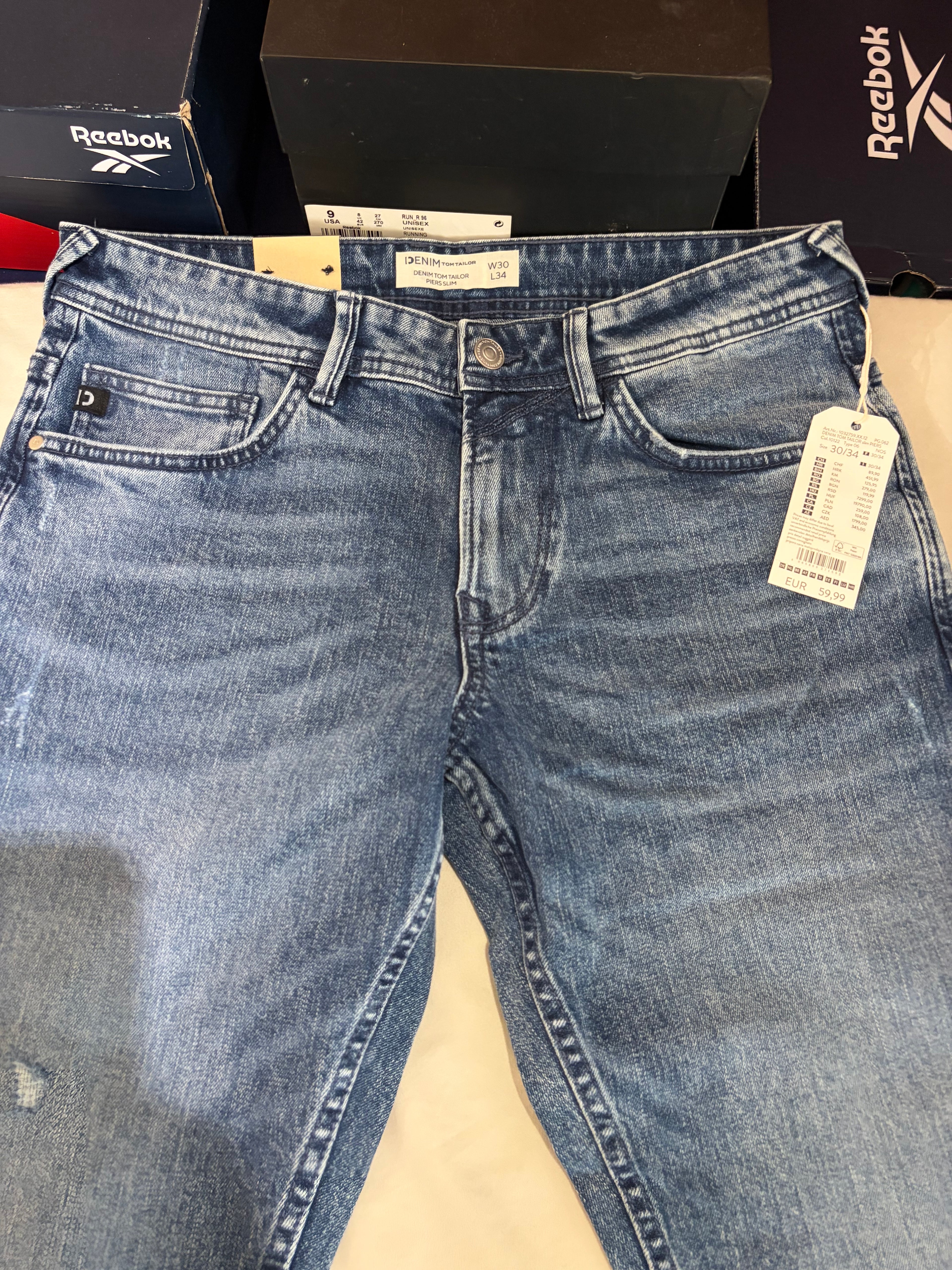 Tom Tailor Denim PIERS Jean Homme Slim Bleu Clair 30/34 Neuf avec Étiquettes
