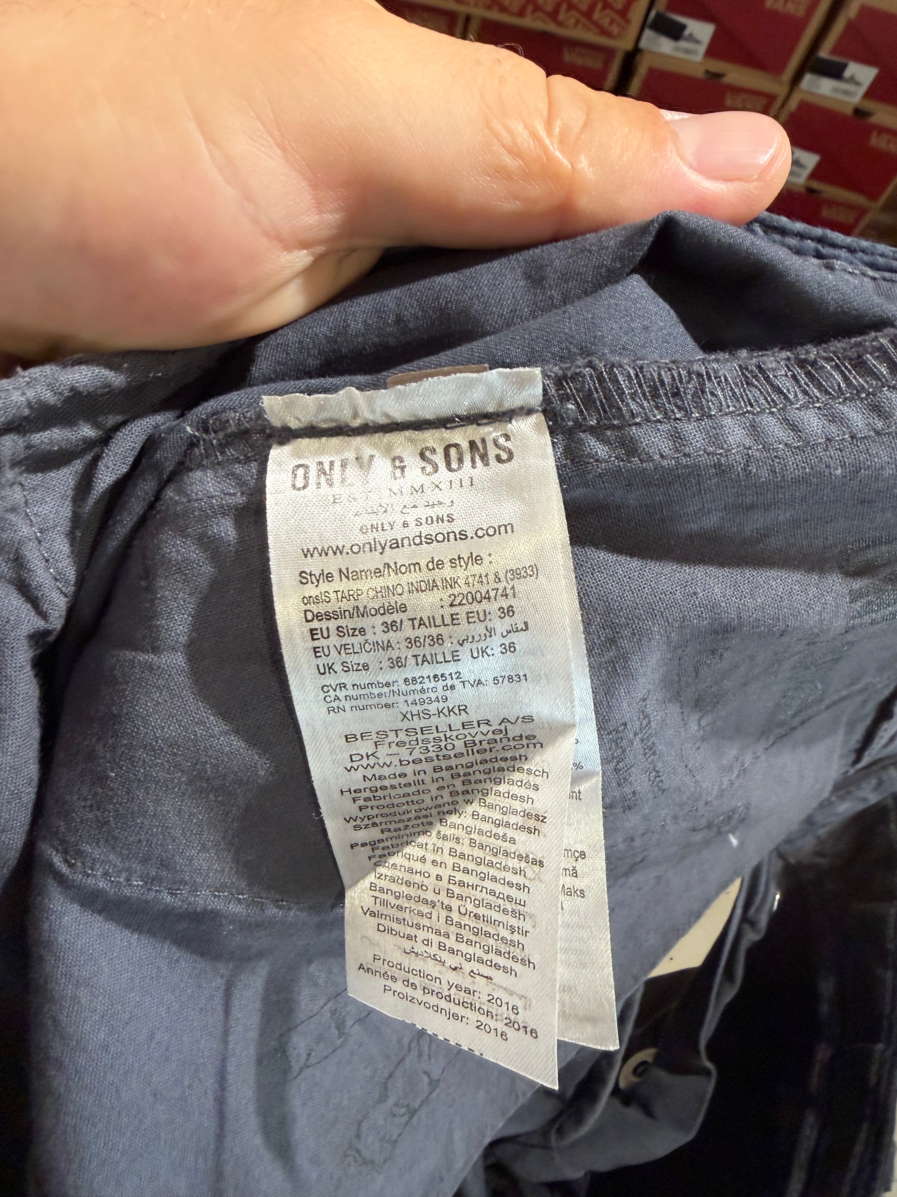 Pantalon Chino Only & Sons Homme Bleu Marine – Taille 36/32 – Neuf avec étiquette