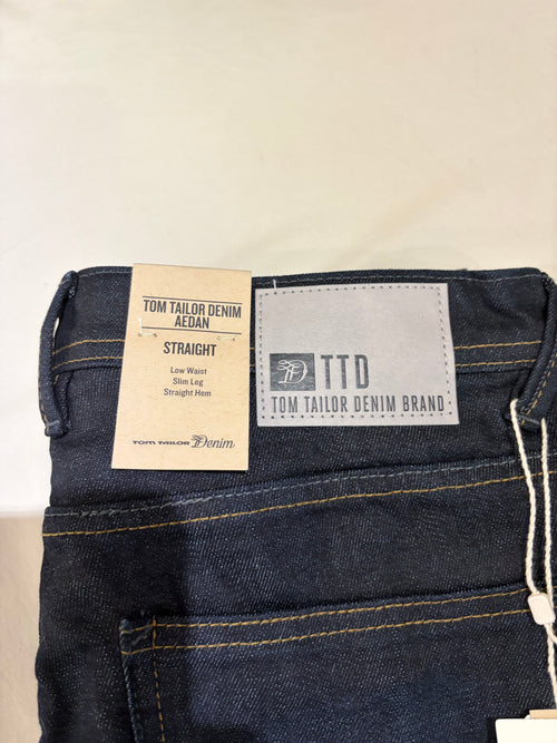 Jean Tom Tailor Denim Aedan Straight Homme Bleu Brut Foncé – Neuf avec étiquettes – Taille 29/32
