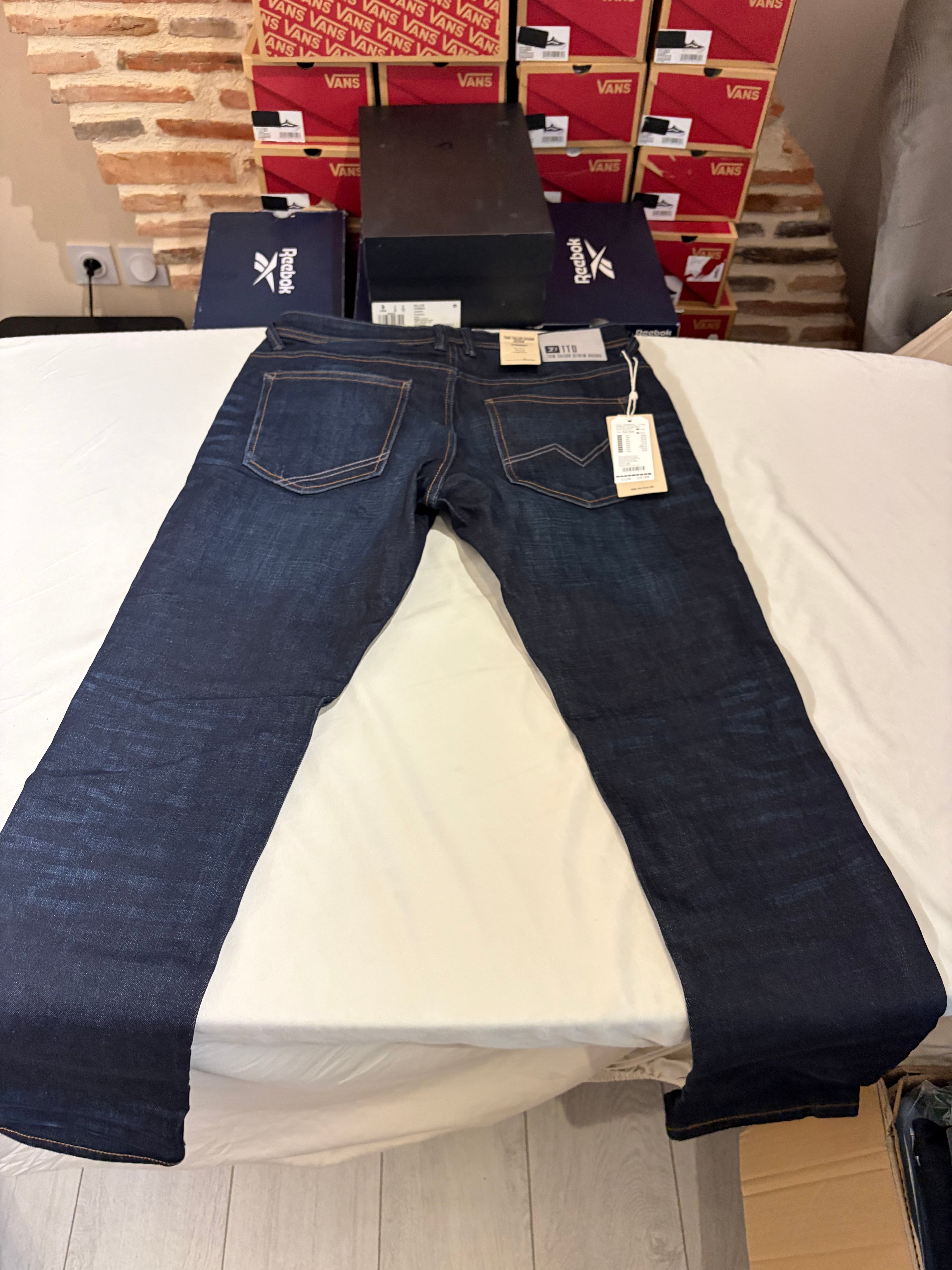 Jean Tom Tailor Denim Aedan Straight Homme Bleu Brut Foncé – Neuf avec étiquettes – Taille 32/34