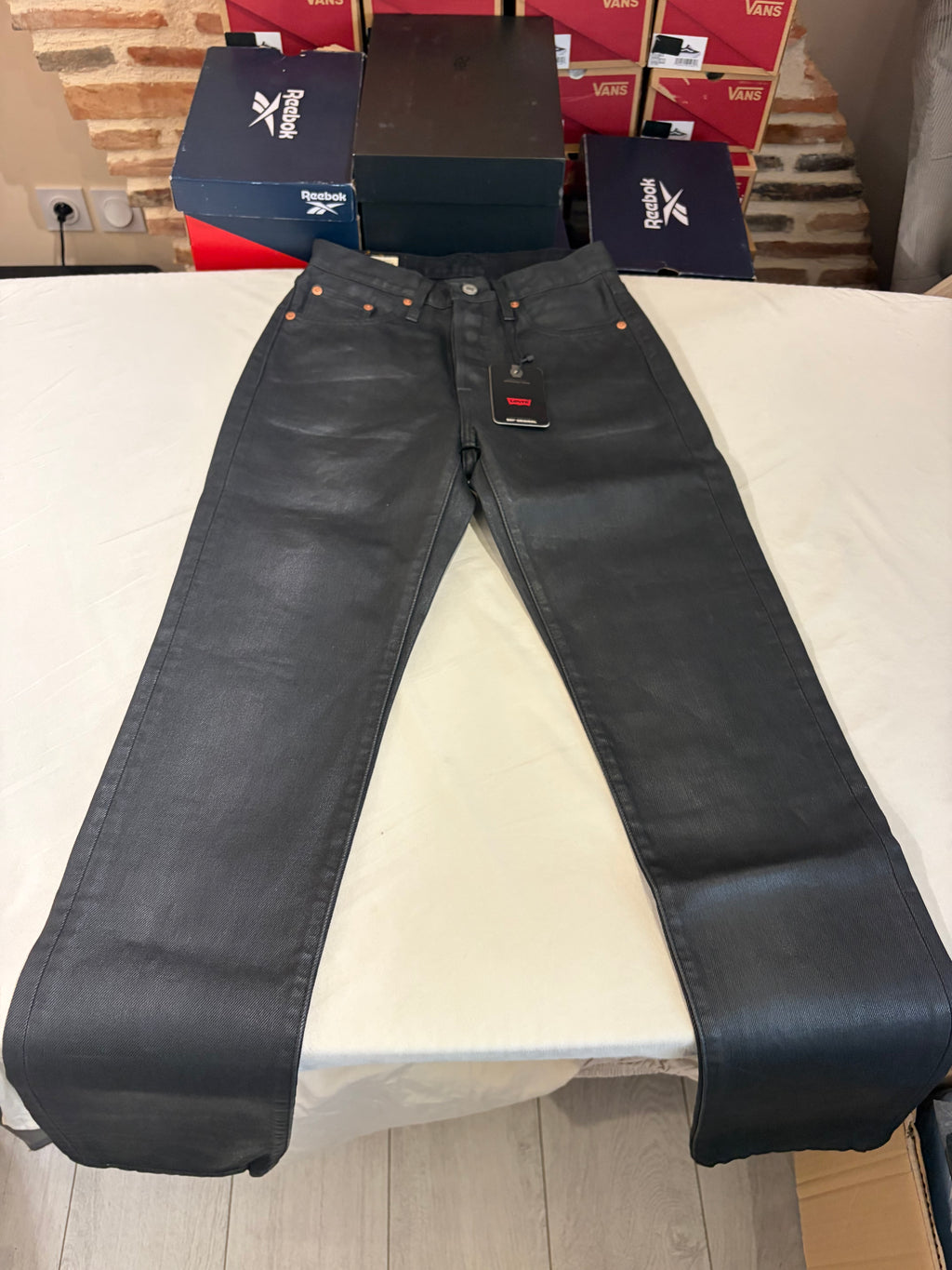 Levi's 501 Original Femme Neuf - Jean Enduit Gris Anthracite Taille 24x32