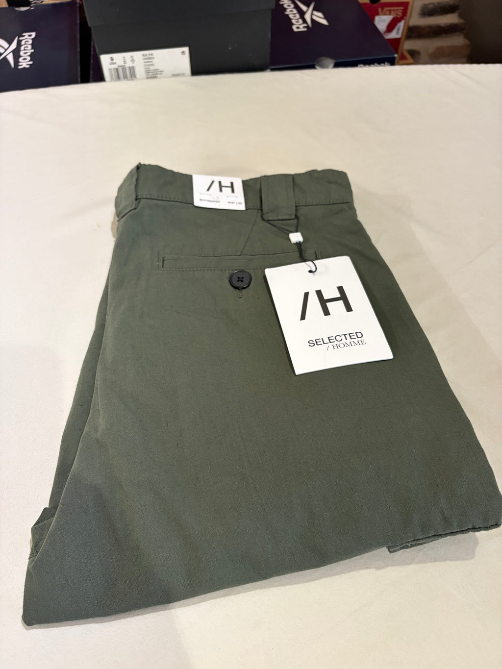 Pantalon Chino Selected Homme Slim Tapered Kaki Rosin – Neuf avec étiquette – Taille 31/32