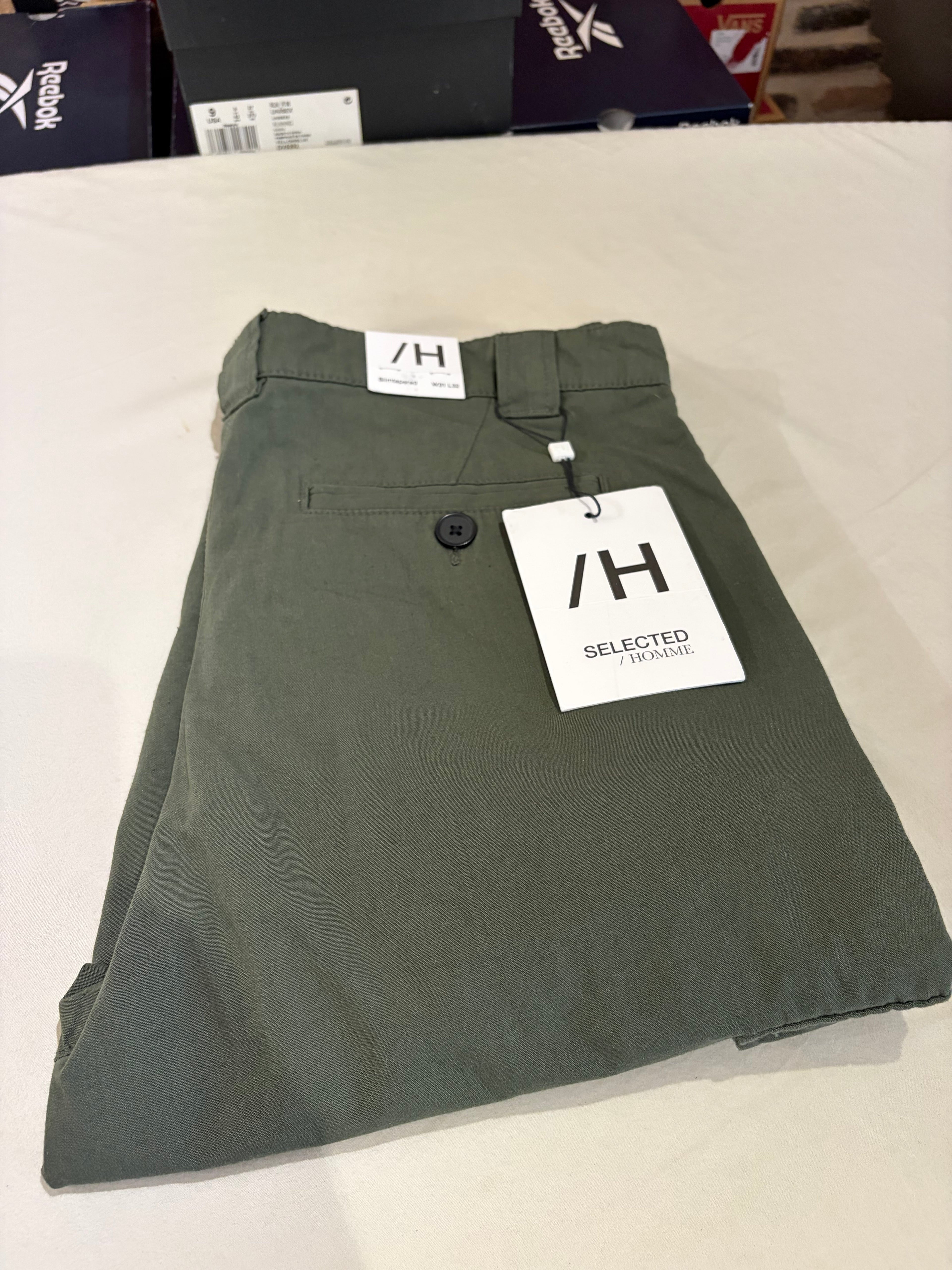Pantalon Chino Selected Homme Slim Tapered Kaki Rosin – Neuf avec étiquette – Taille 31/32