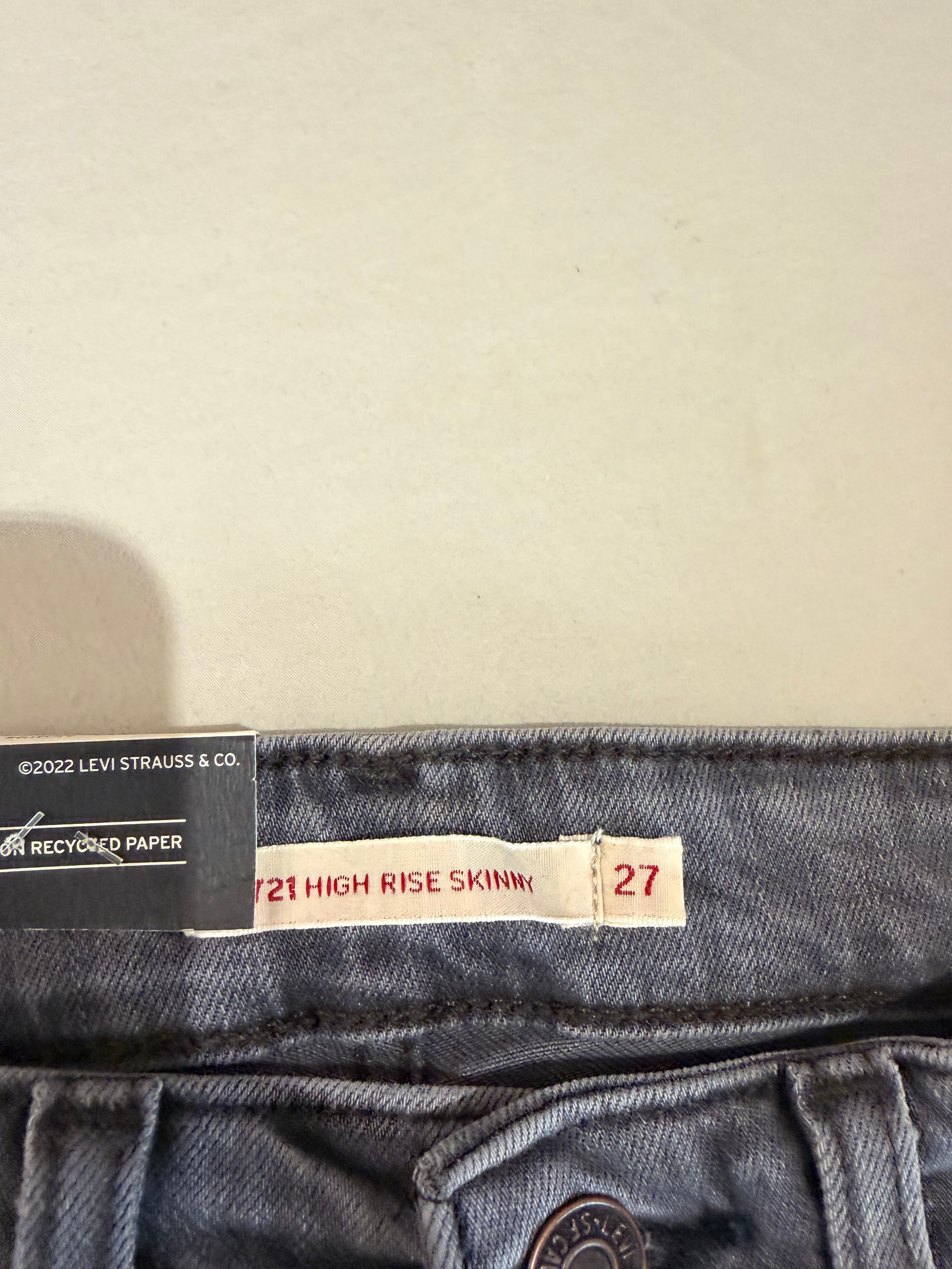 Jean Levi's® 721 High Rise Skinny Femme Gris Délavé – Taille W27 L30 – Neuf avec Étiquette