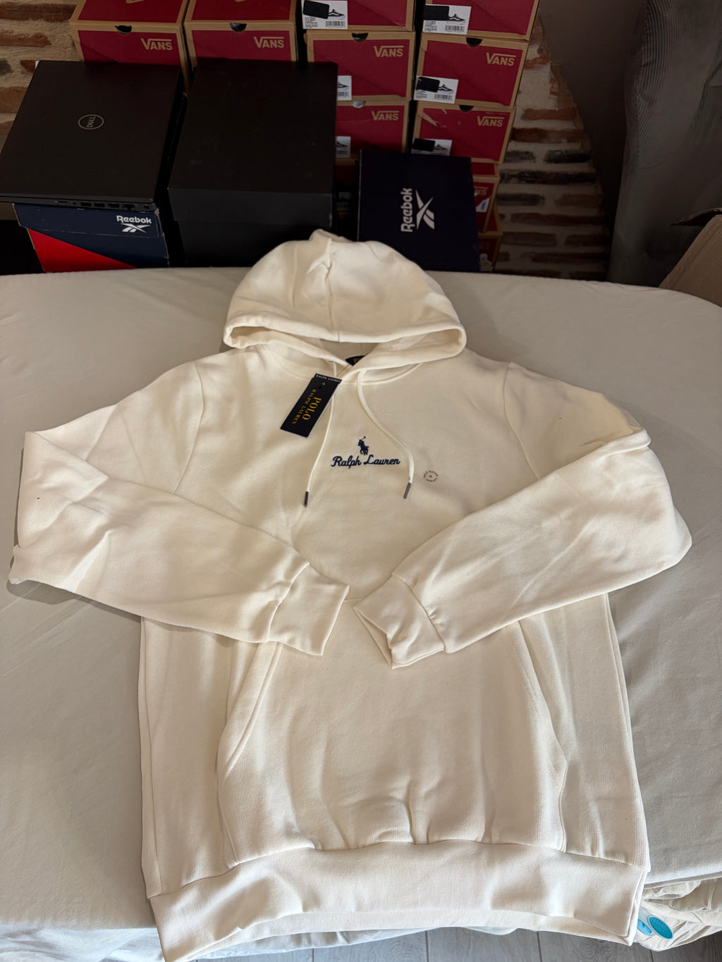 Sweat à capuche Polo Ralph Lauren Homme Blanc Cassé Taille M - Logo Brodé - Neuf