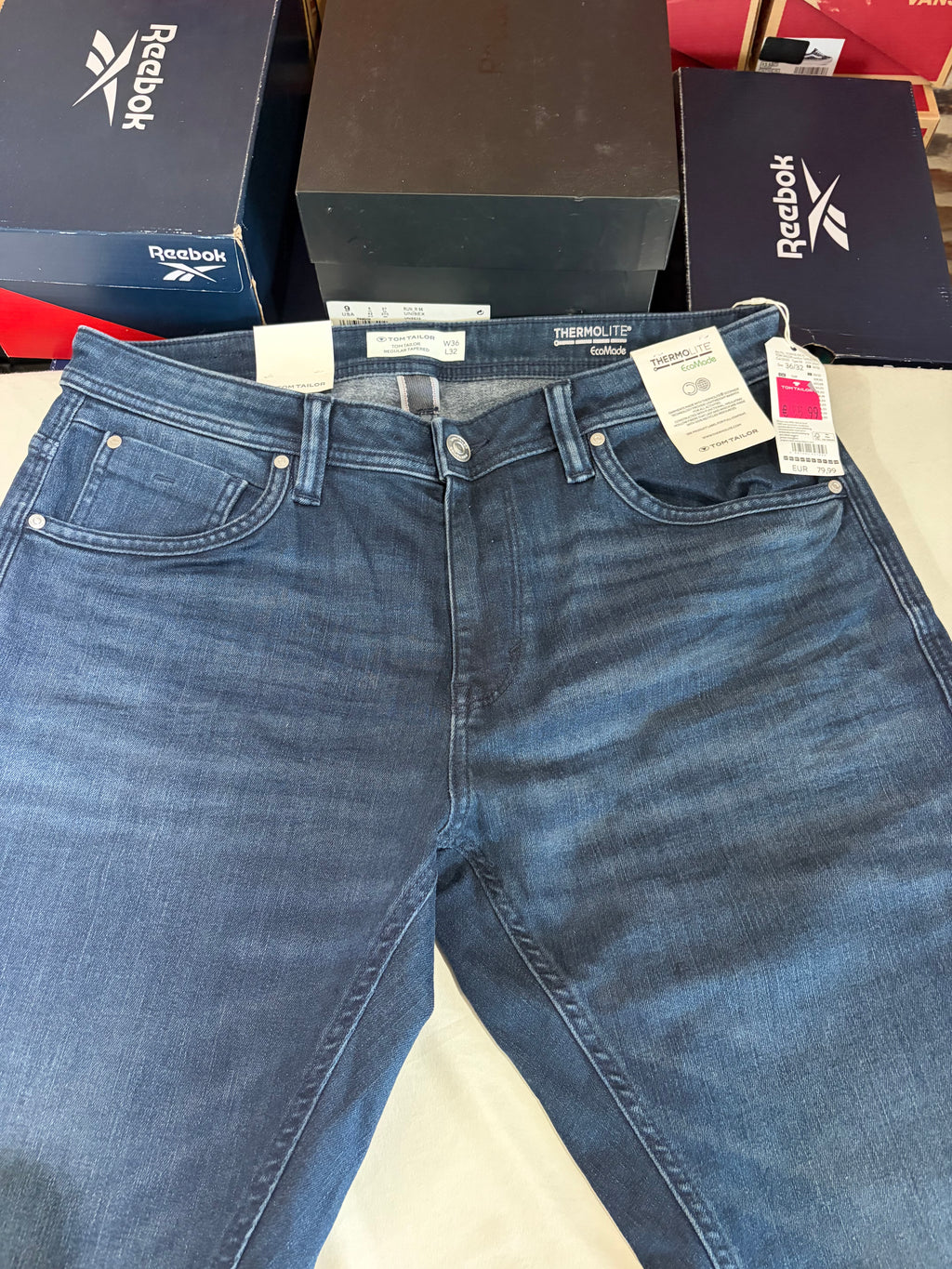 Jean Tom Tailor Regular Tapered Thermolite EcoMade Homme Bleu Denim W36 L32 Neuf