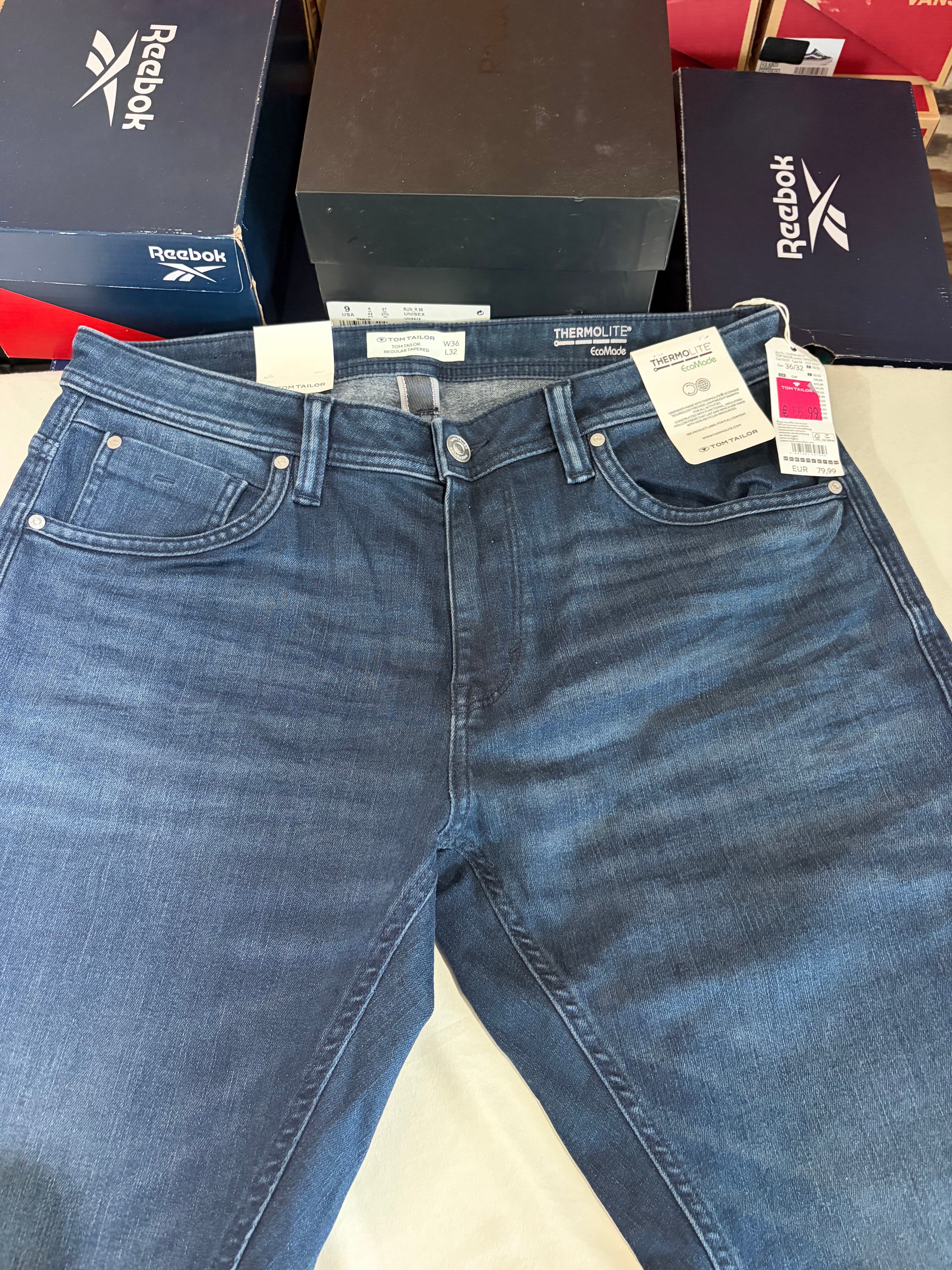Jean Tom Tailor Regular Tapered Thermolite EcoMade Homme Bleu Denim W36 L32 Neuf