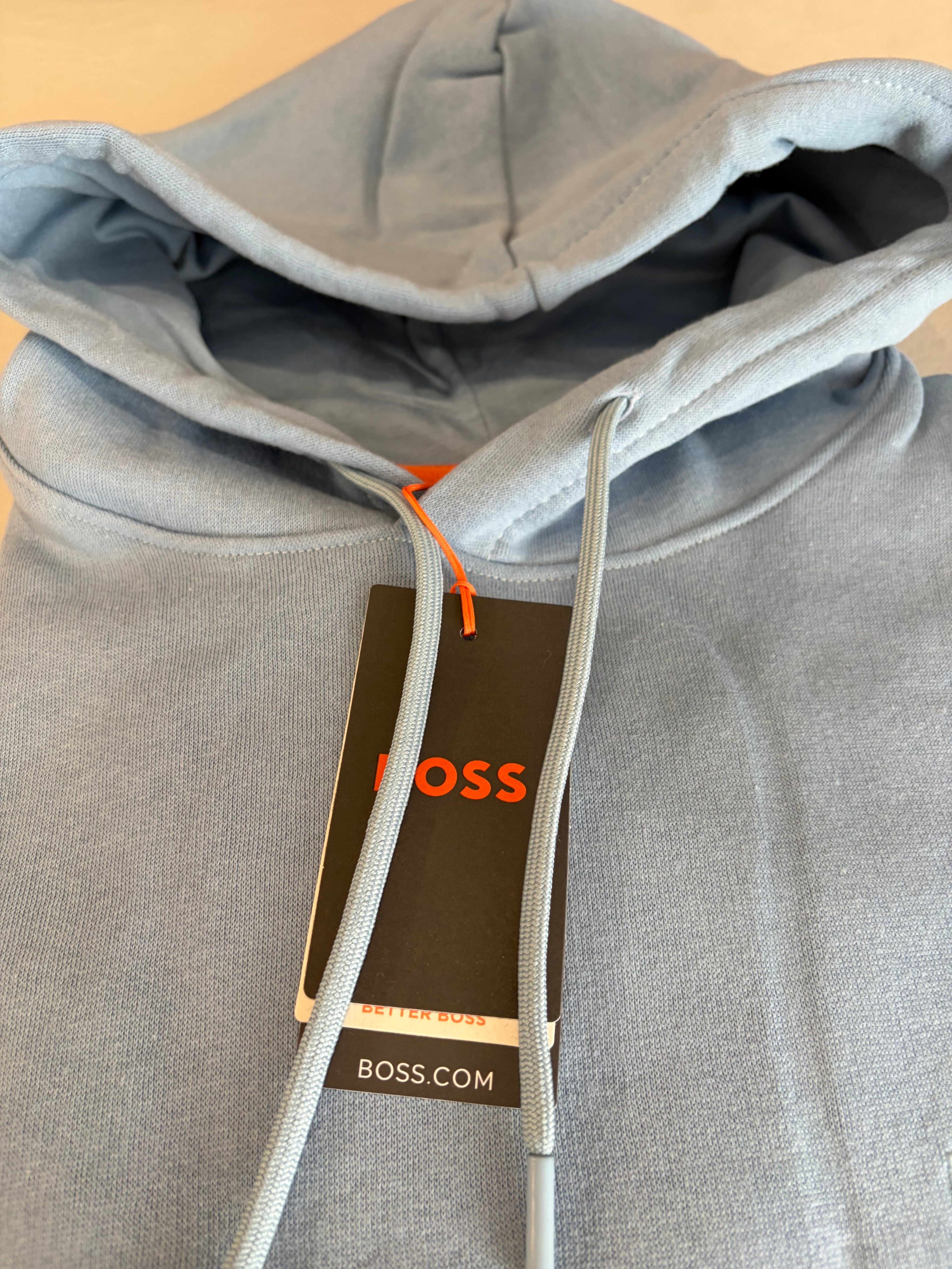Sweat à capuche BOSS Homme Bleu Ciel Taille L - Logo Patch - Neuf