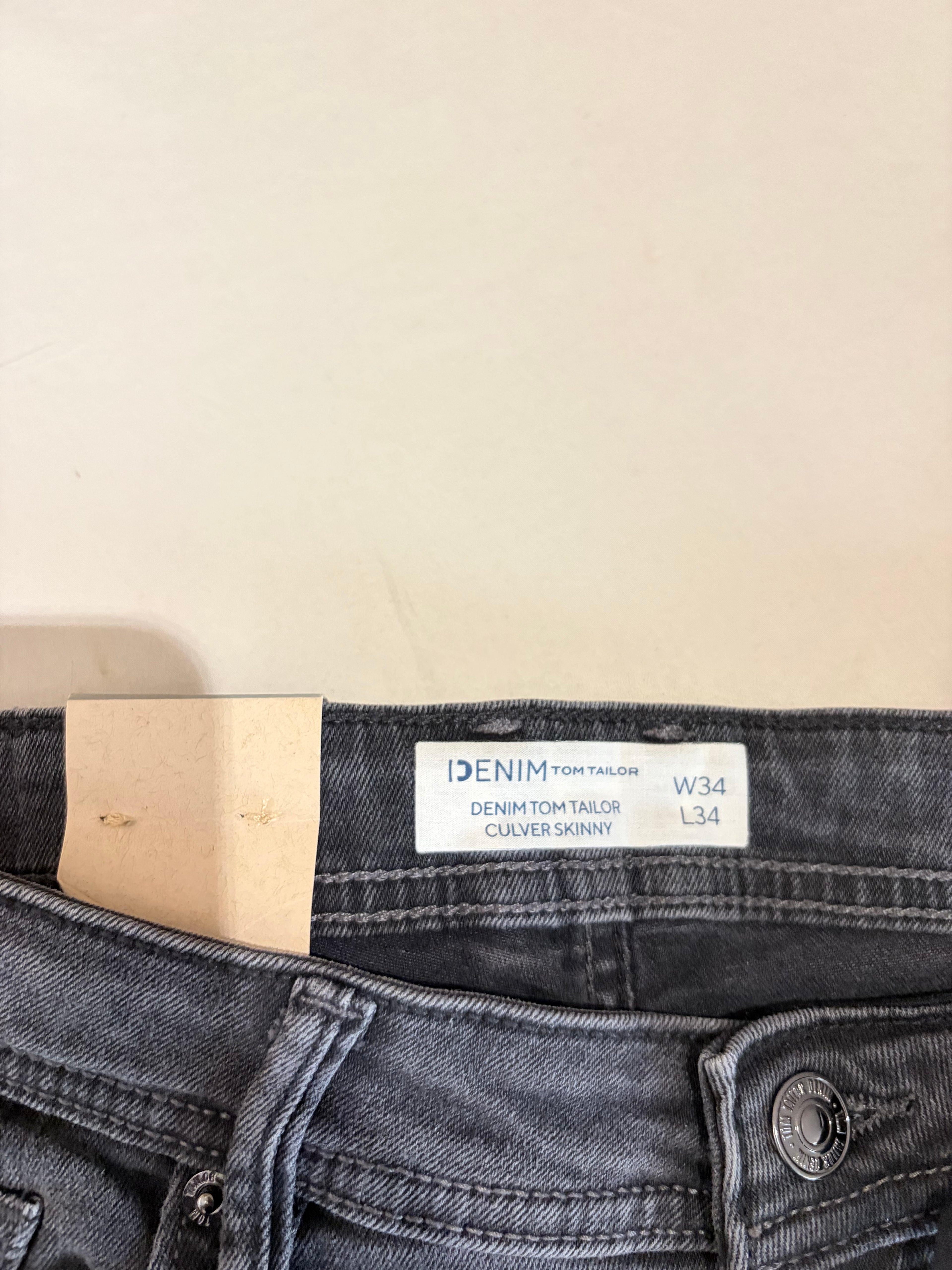 Jean Tom Tailor CULVER Skinny Stretch Homme Gris Délavé 34/34 Neuf avec Étiquettes