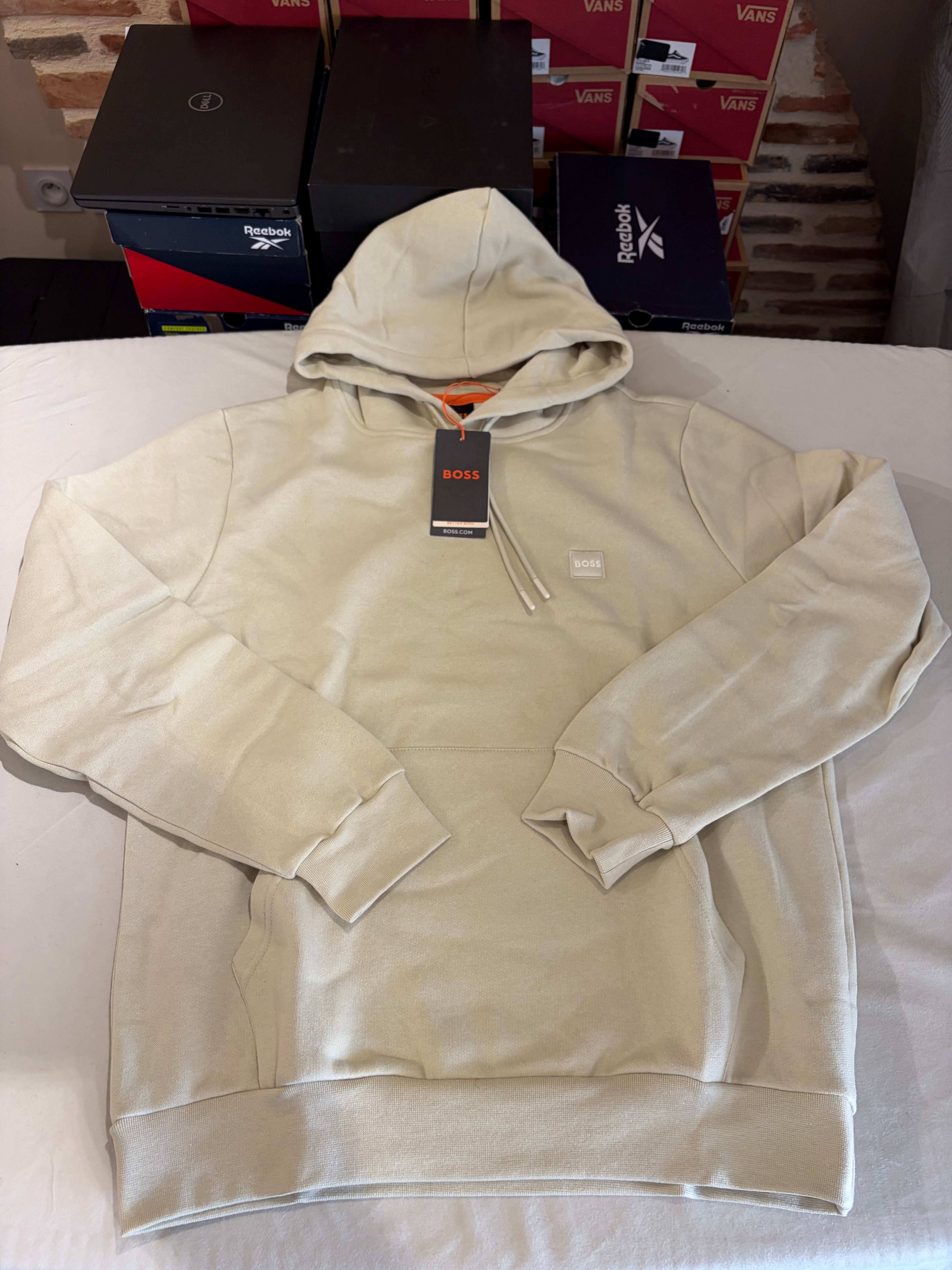 Sweat à capuche BOSS Wetalk Natural écru Homme L - Logo ton sur ton - Neuf