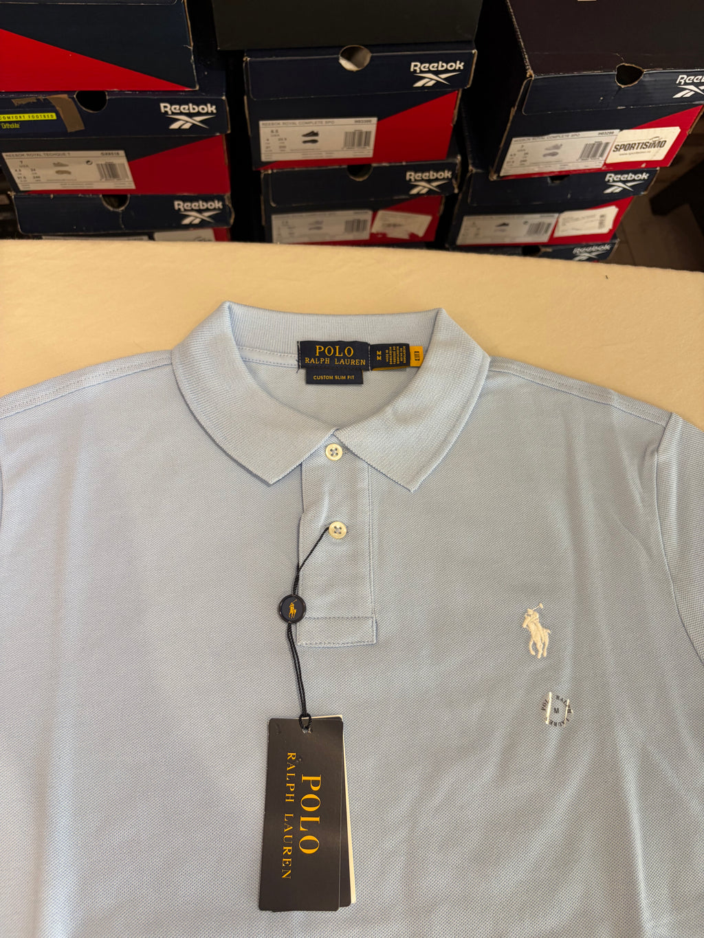 Polo Ralph Lauren Custom Slim Fit Bleu Ciel Logo Blanc Homme Taille M – Neuf avec étiquette