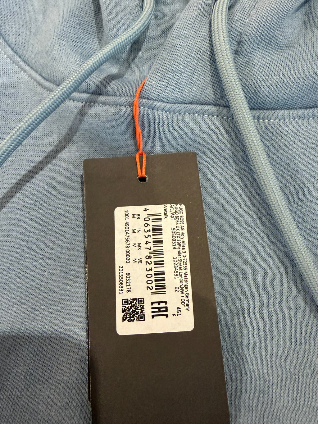 BOSS – Sweat à Capuche Homme Bleu Ciel Logo Patch – Taille M