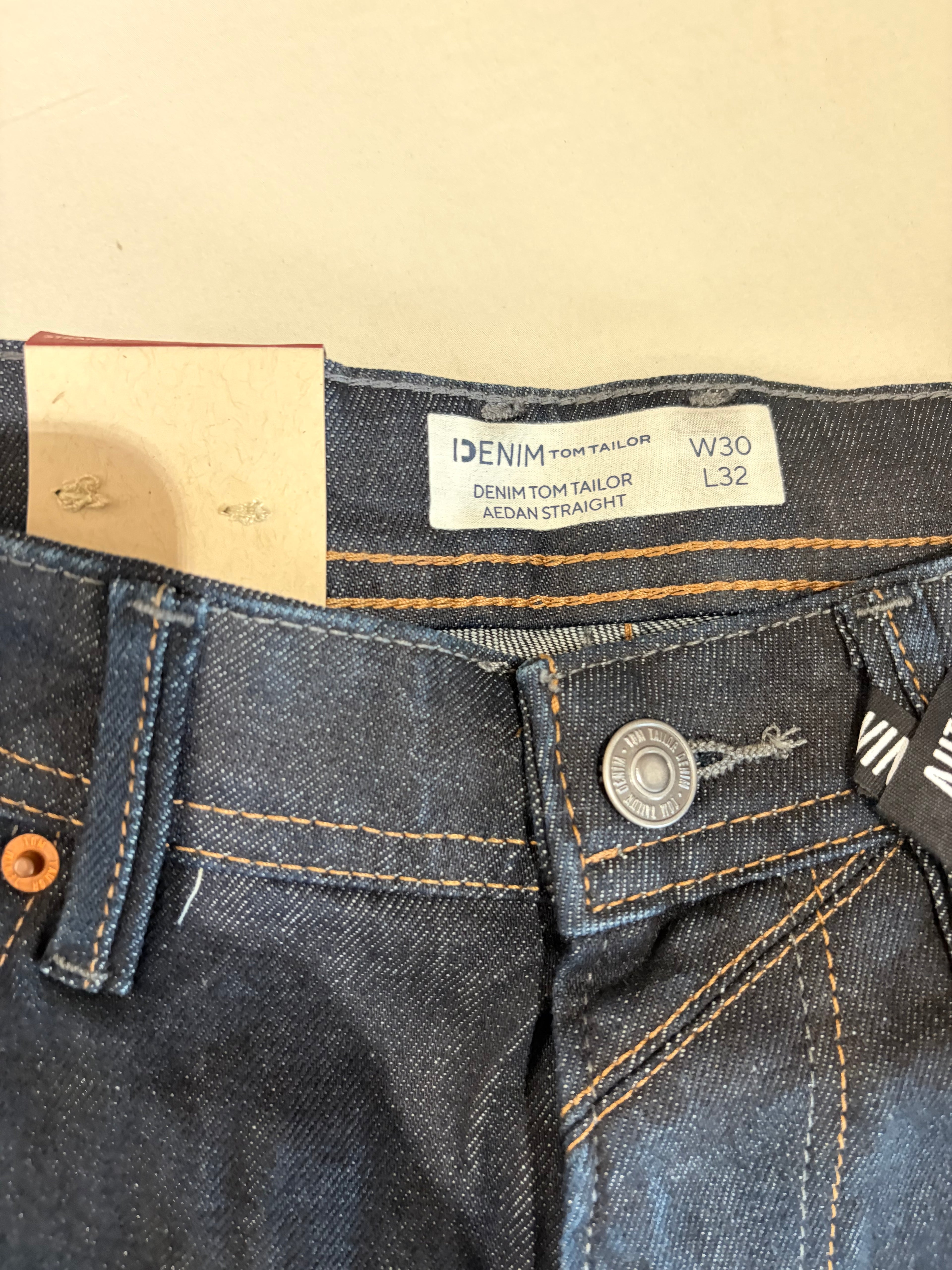 Jean Tom Tailor AEDAN Straight Homme Bleu Denim Brut 30/32 Neuf avec Étiquettes