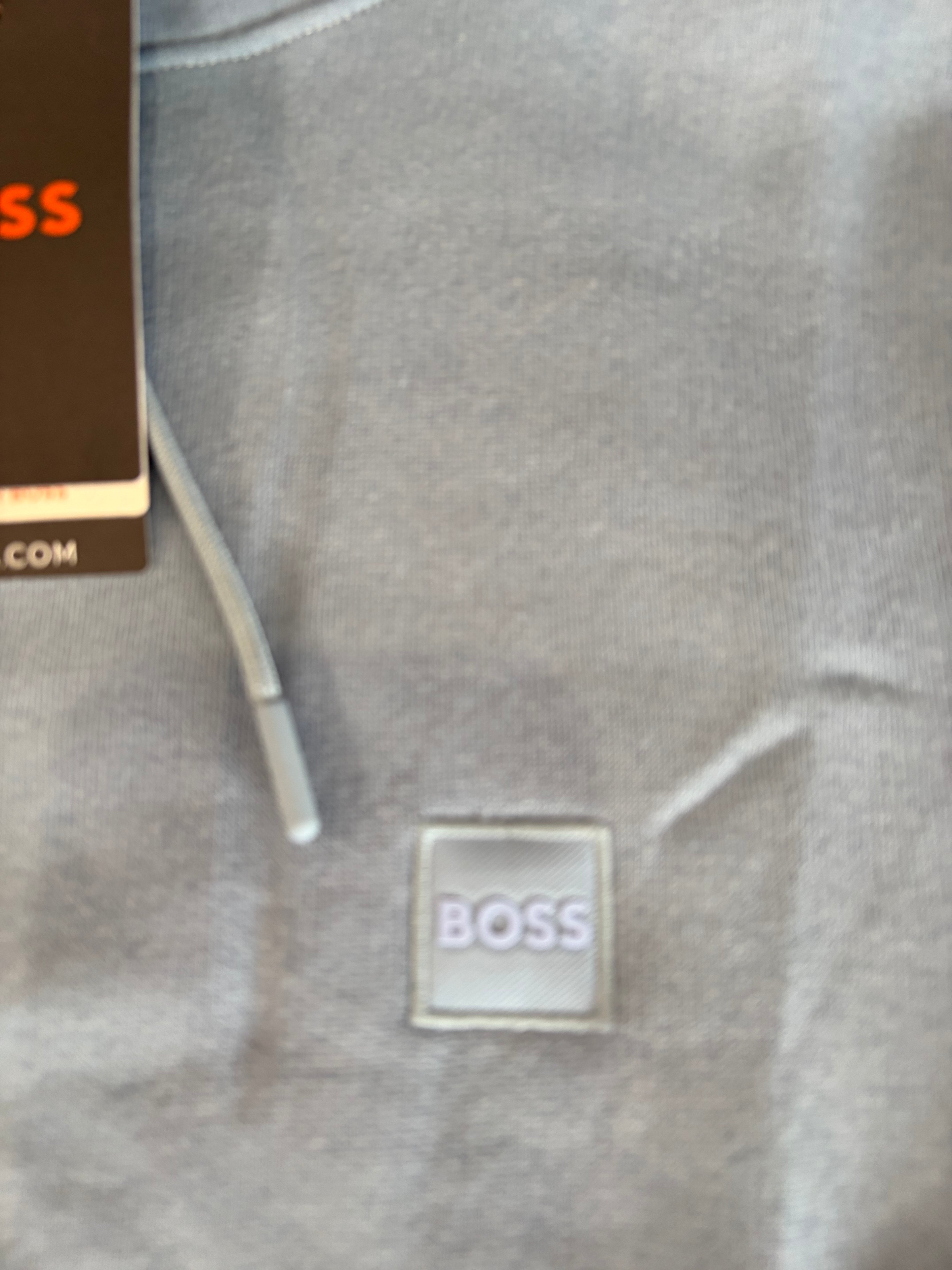 Sweat à capuche BOSS Homme Bleu Ciel Taille L - Logo Patch - Neuf