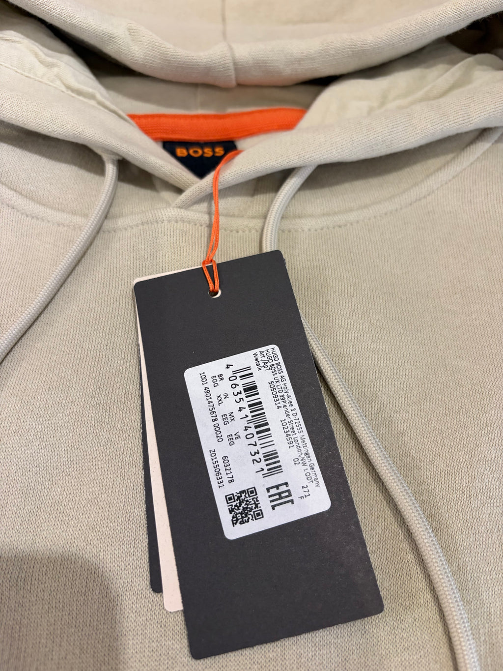 BOSS – Sweat à Capuche Homme Beige Clair Logo Patch – Taille XXL