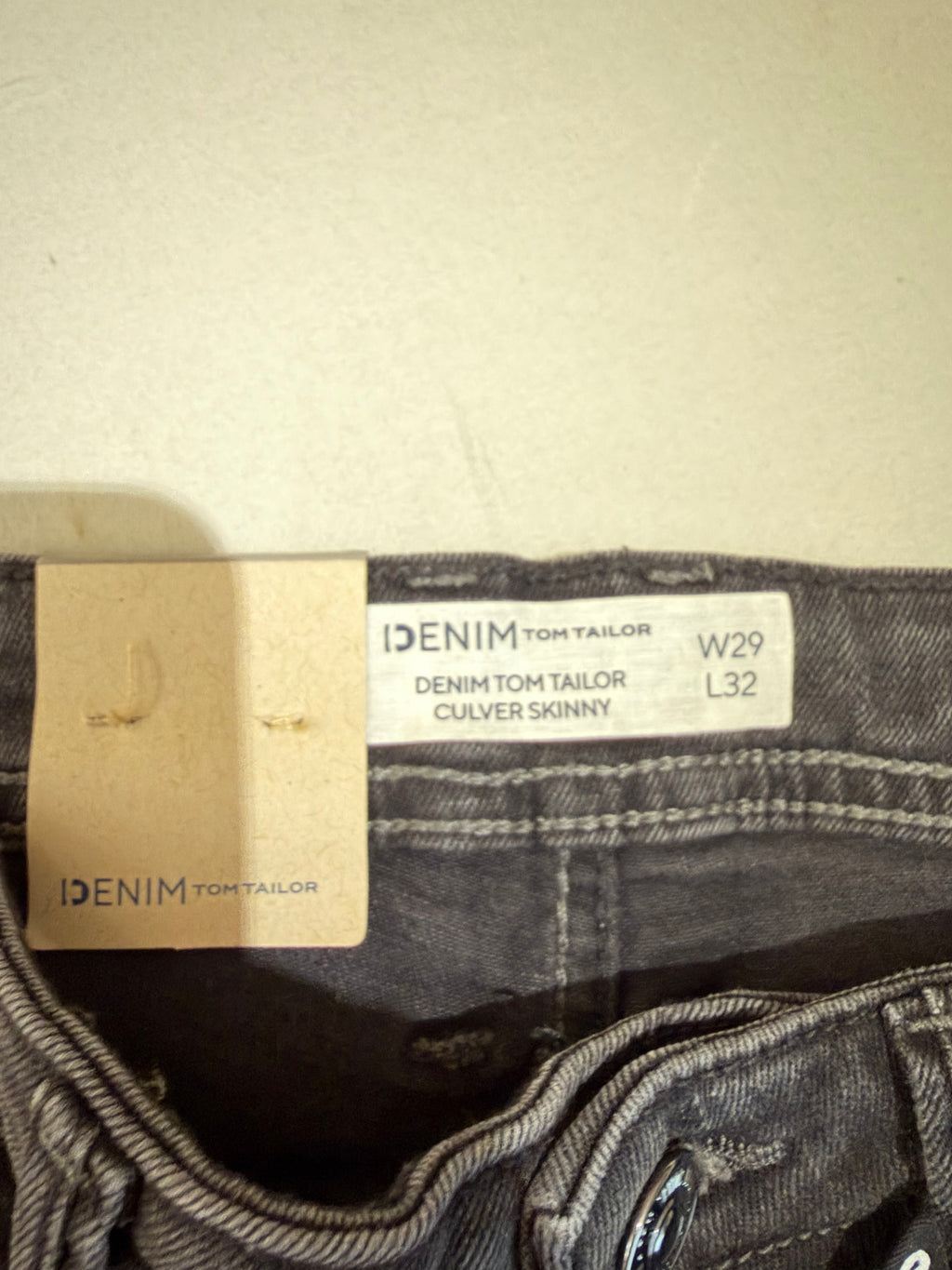 Jean Tom Tailor Denim Culver Skinny Homme Gris Délavé – Neuf avec étiquettes – Taille 29/32