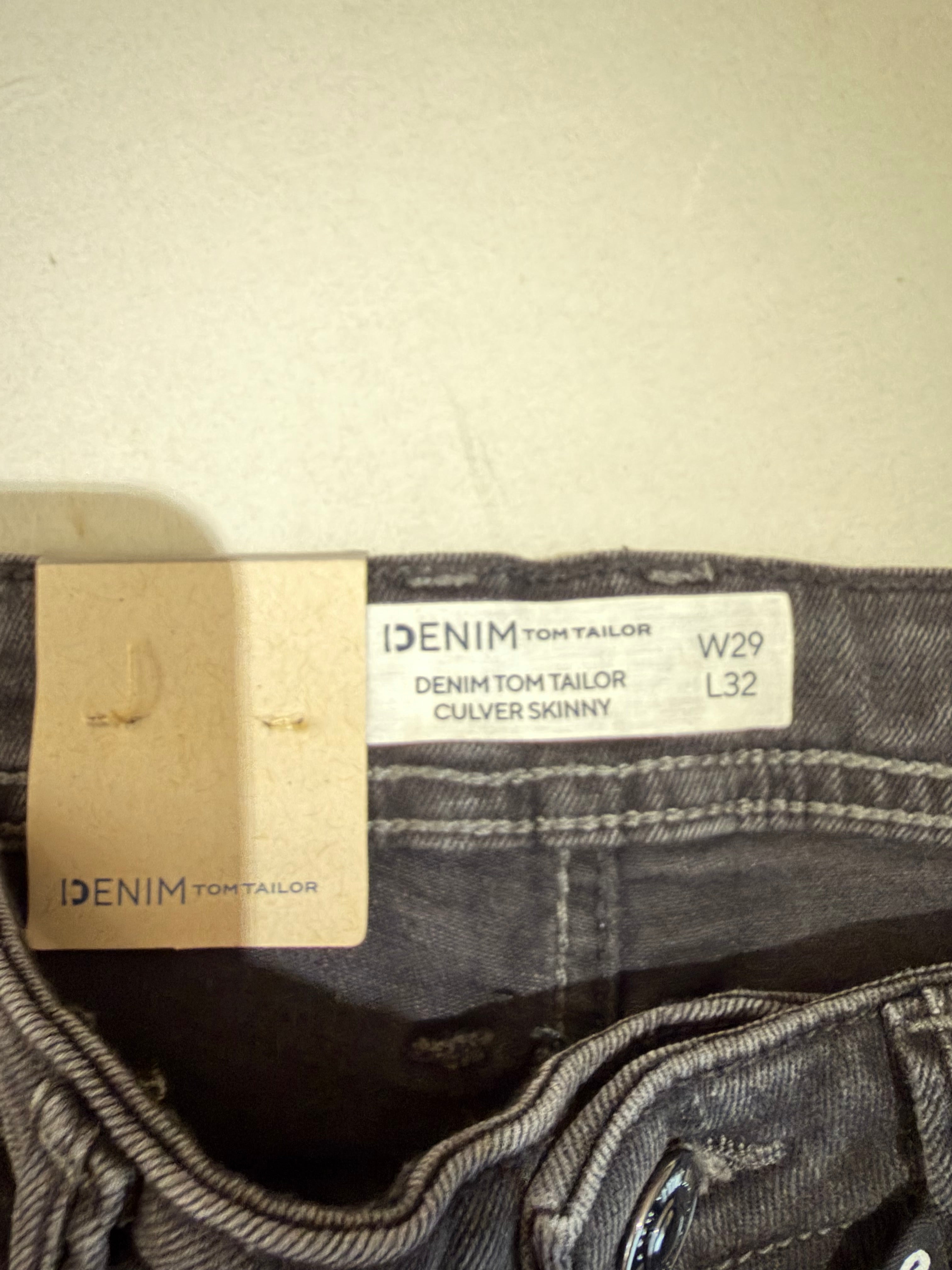 Jean Tom Tailor Denim Culver Skinny Homme Gris Délavé – Neuf avec étiquettes – Taille 29/32