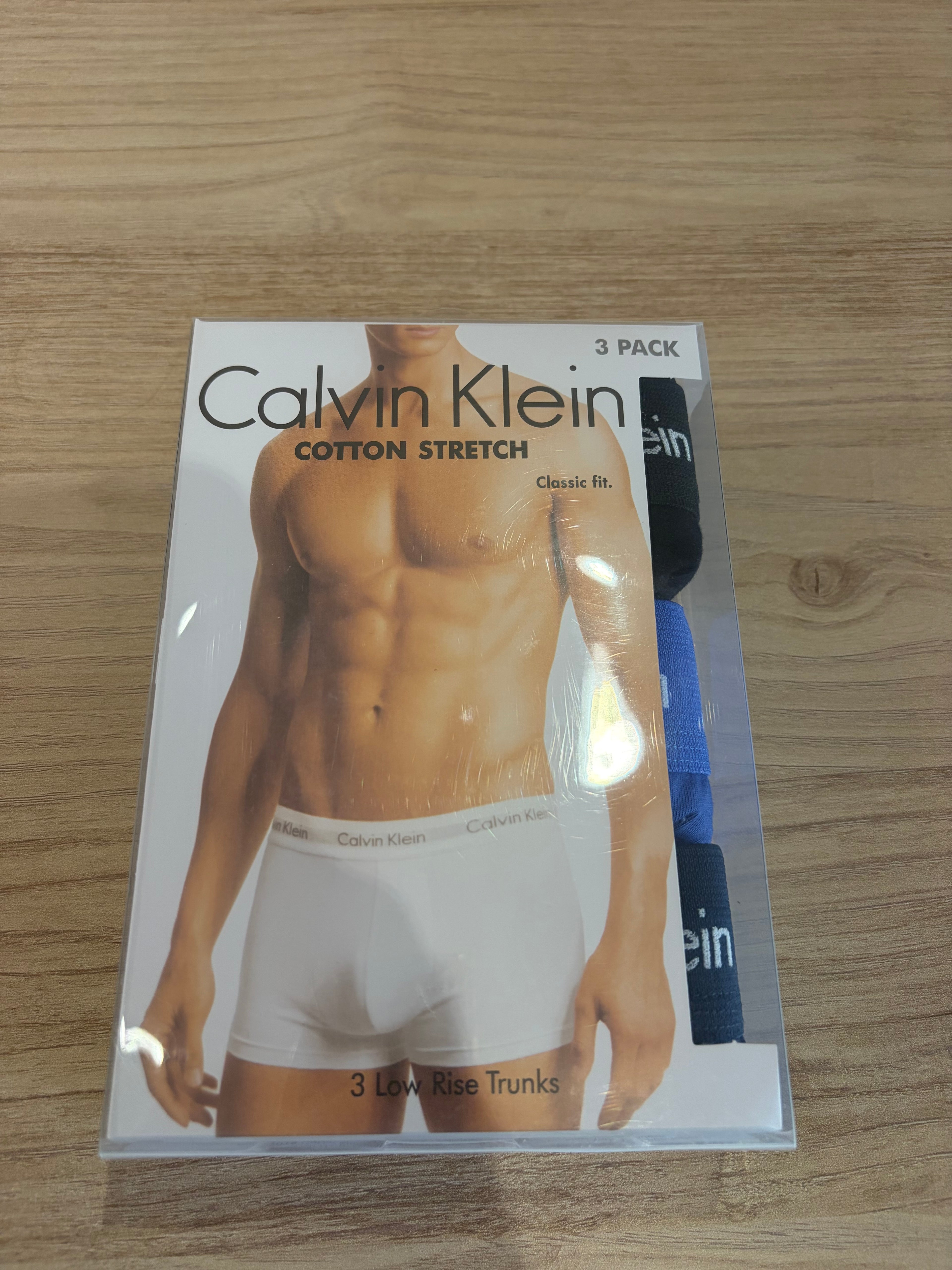 Calvin Klein – Lot de 3 Boxers Cotton Stretch Low Rise Trunks Homme – Taille M – Noir & Bleu
