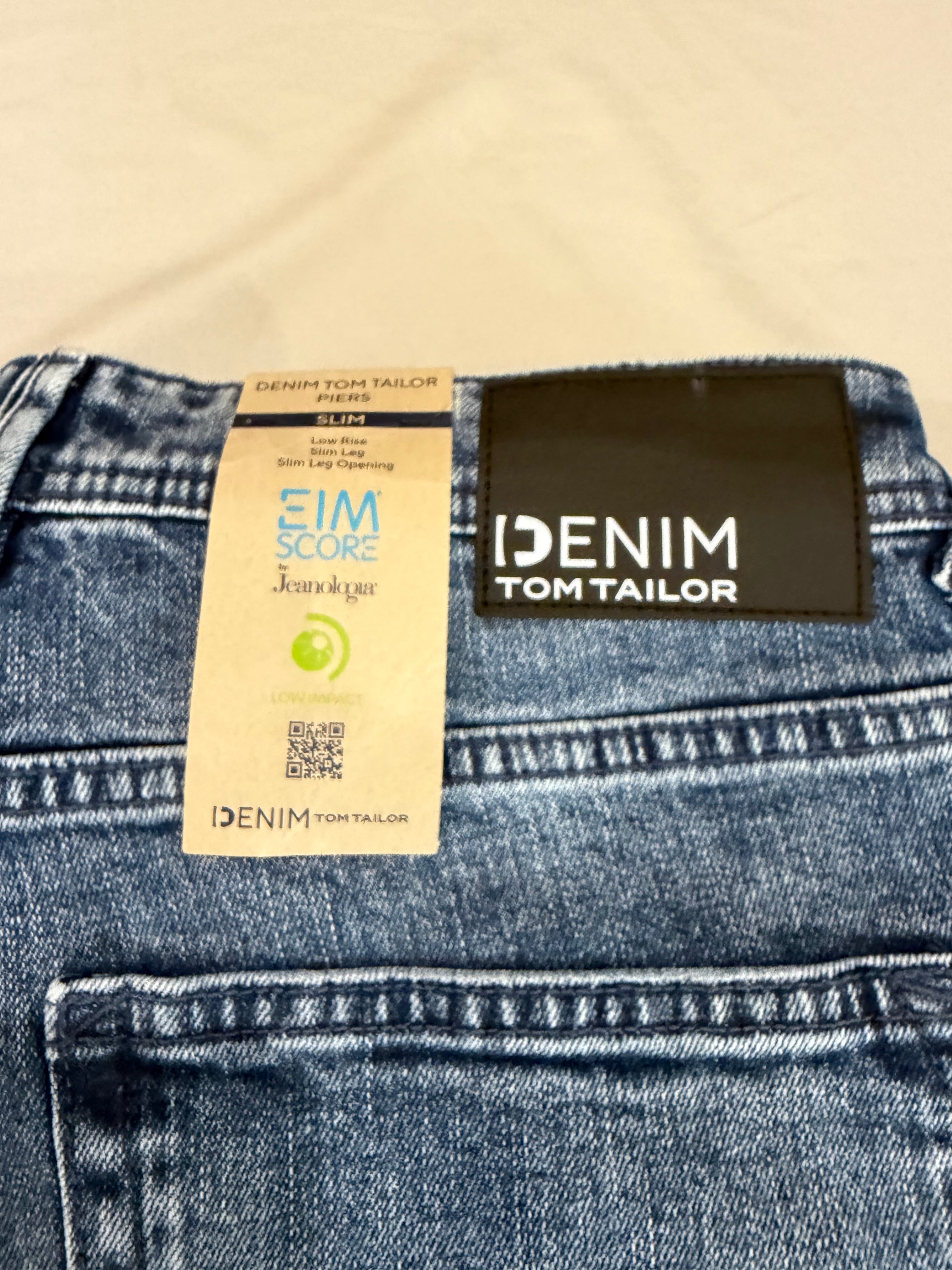 Tom Tailor Denim PIERS Jean Homme Slim Bleu Clair 30/34 Neuf avec Étiquettes