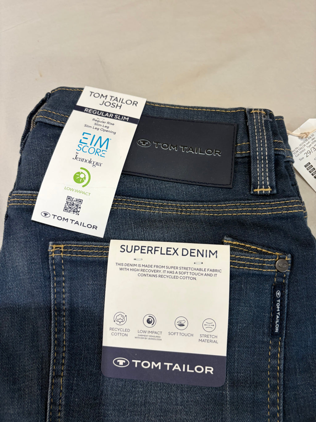 Jean Tom Tailor Josh Regular Slim SuperFlex Denim Homme Bleu – Neuf avec étiquettes – Taille 29/32