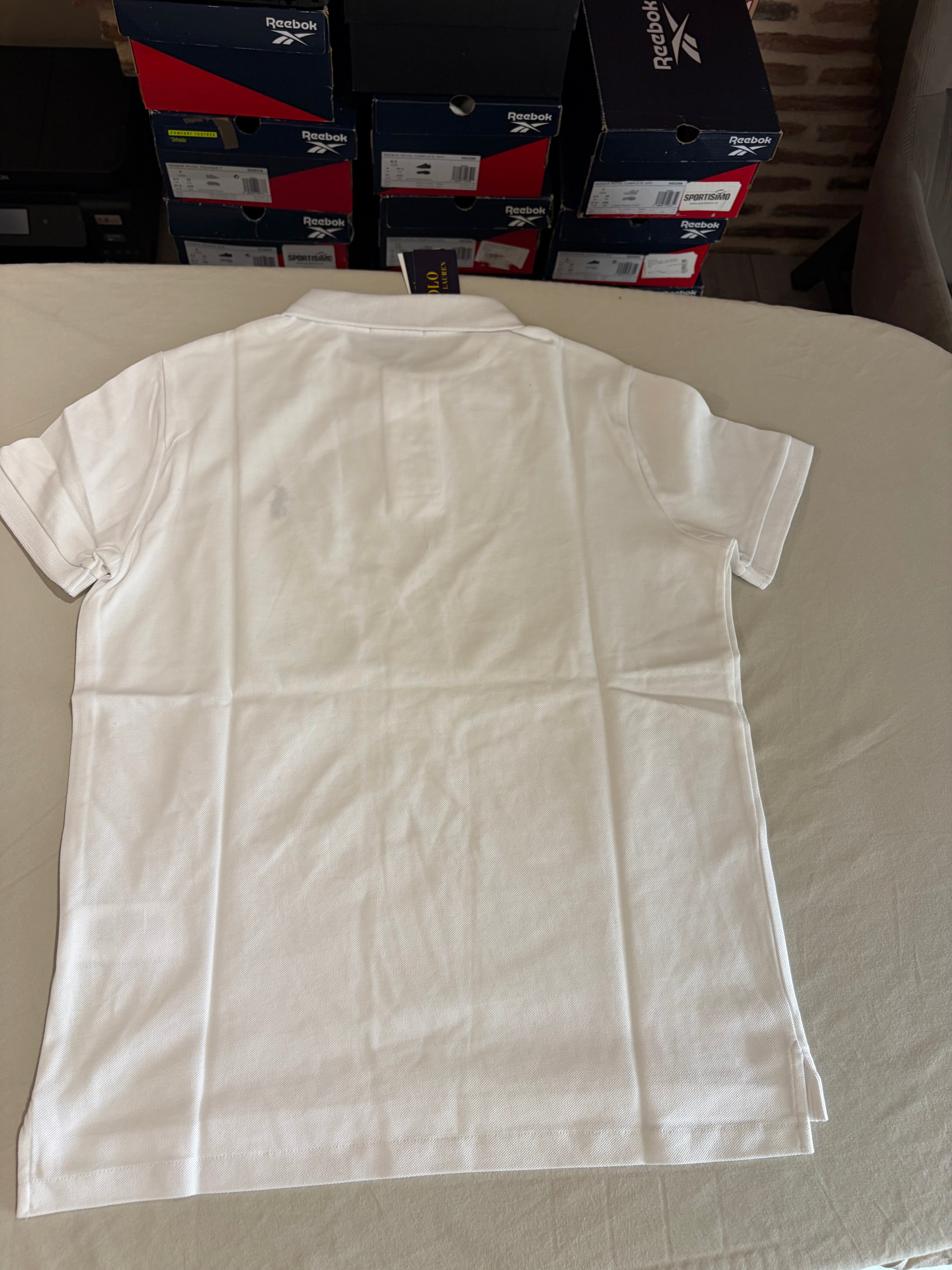 Polo Ralph Lauren Custom Slim Fit Blanc Logo Bleu Marine Homme Taille S – Neuf avec étiquette