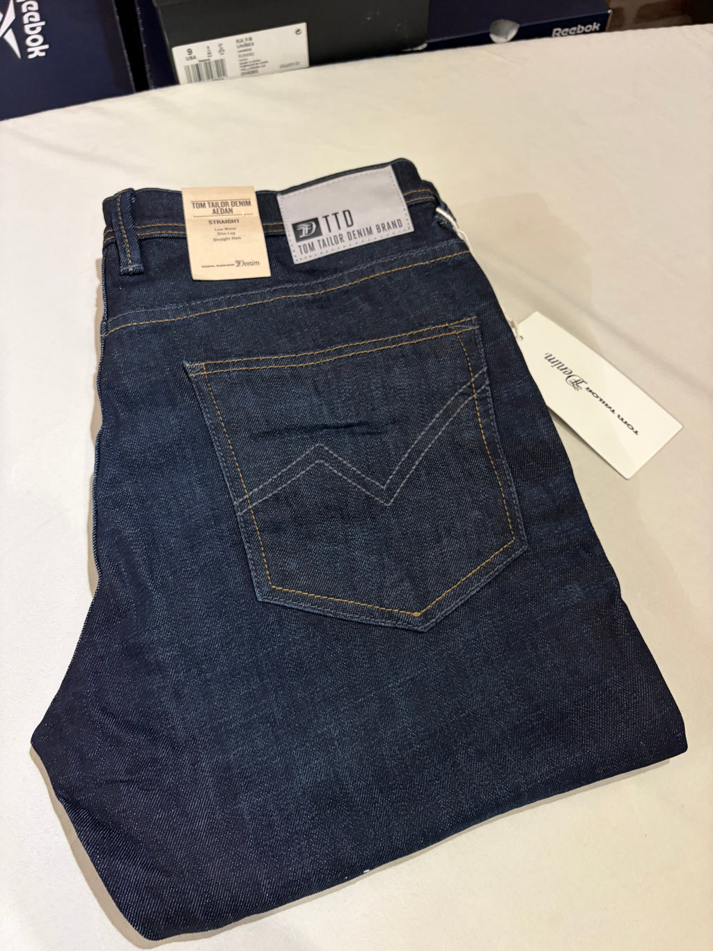 Jean Tom Tailor Denim Aedan Straight Homme Bleu Brut Foncé – Neuf avec étiquettes – Taille 32/32