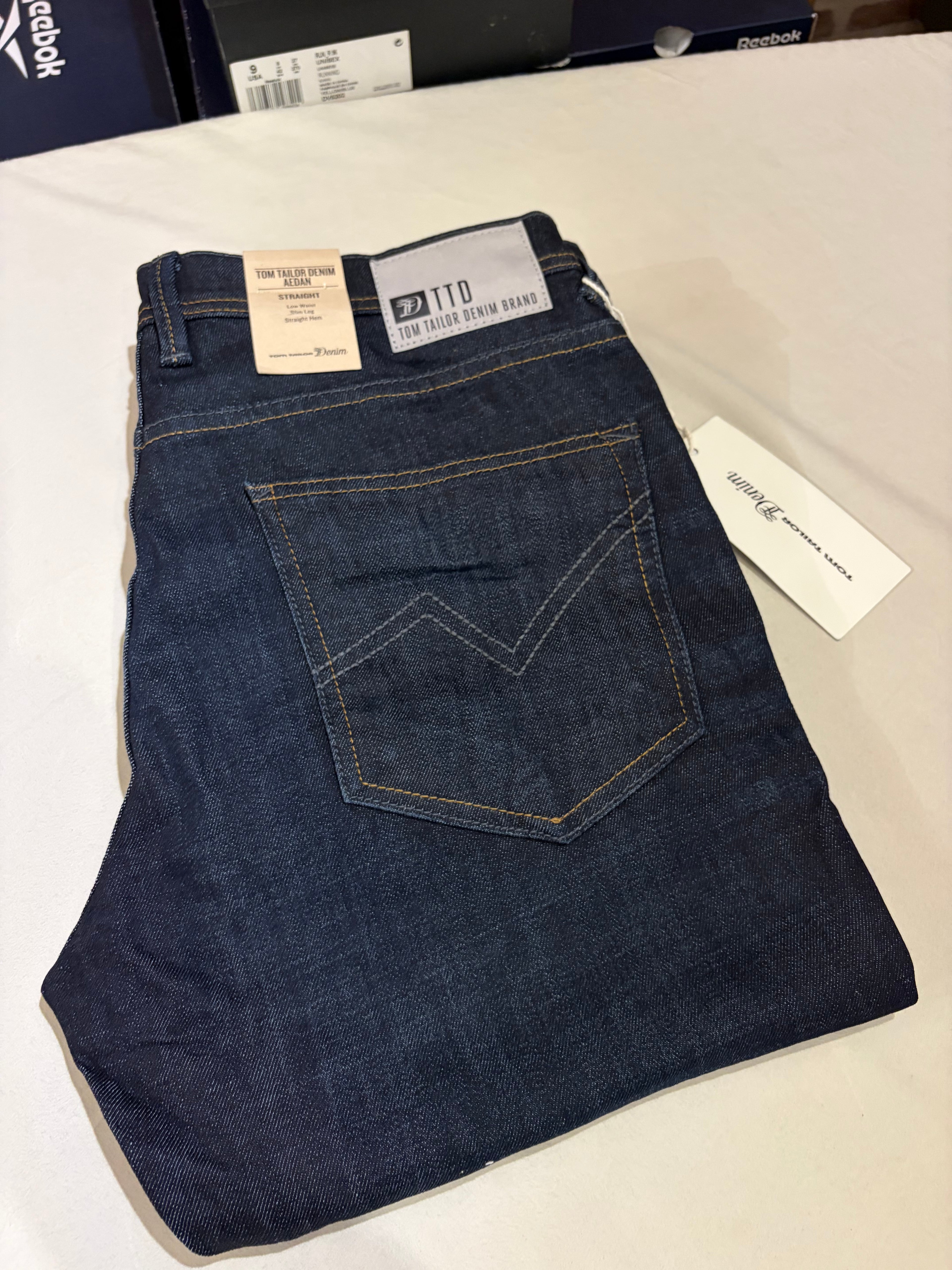 Jean Tom Tailor Denim Aedan Straight Homme Bleu Brut Foncé – Neuf avec étiquettes – Taille 32/32