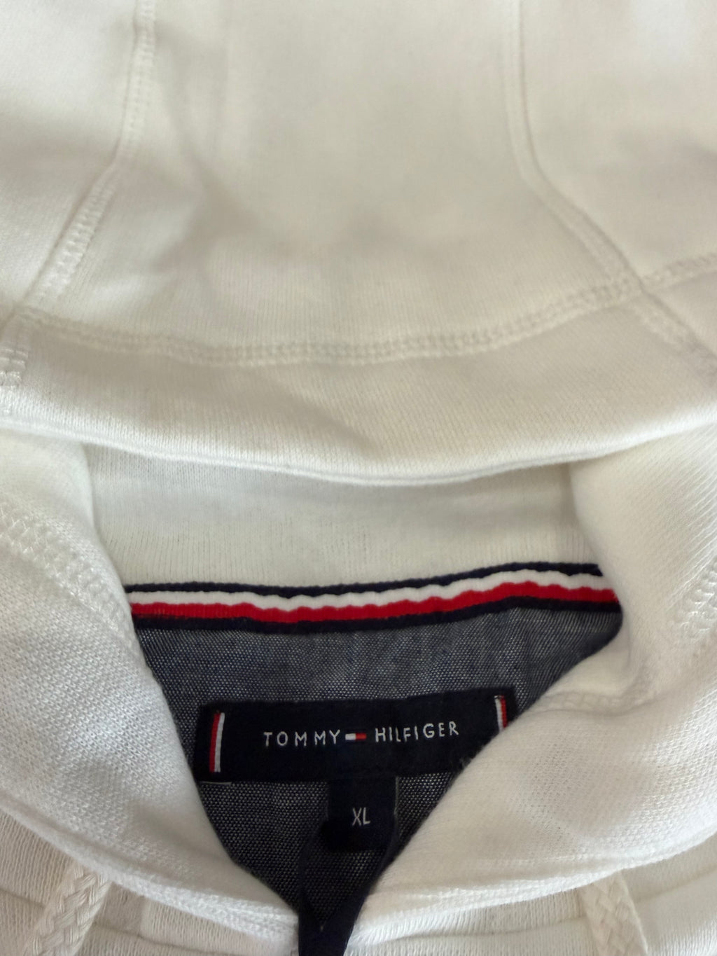 Sweat à capuche Tommy Hilfiger Homme Blanc Cassé Taille XL - Tommy Logo Hoody - Logo Brodé EST. 1985 - Neuf