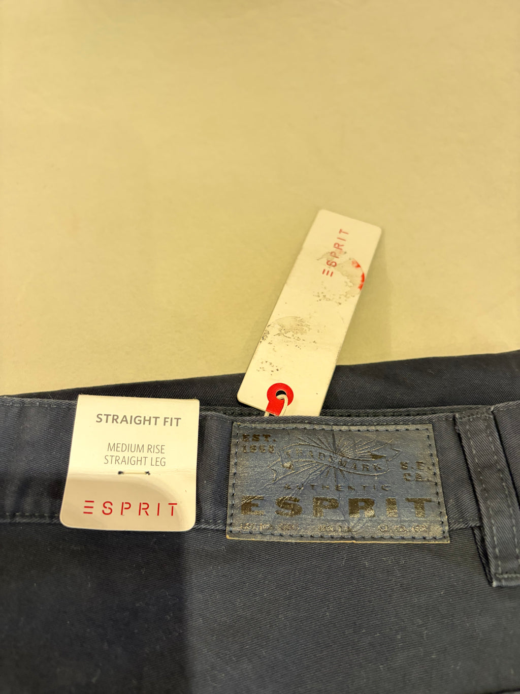 Pantalon Chino Esprit Straight Fit Homme Bleu Marine – Neuf avec étiquette – Taille 38/34