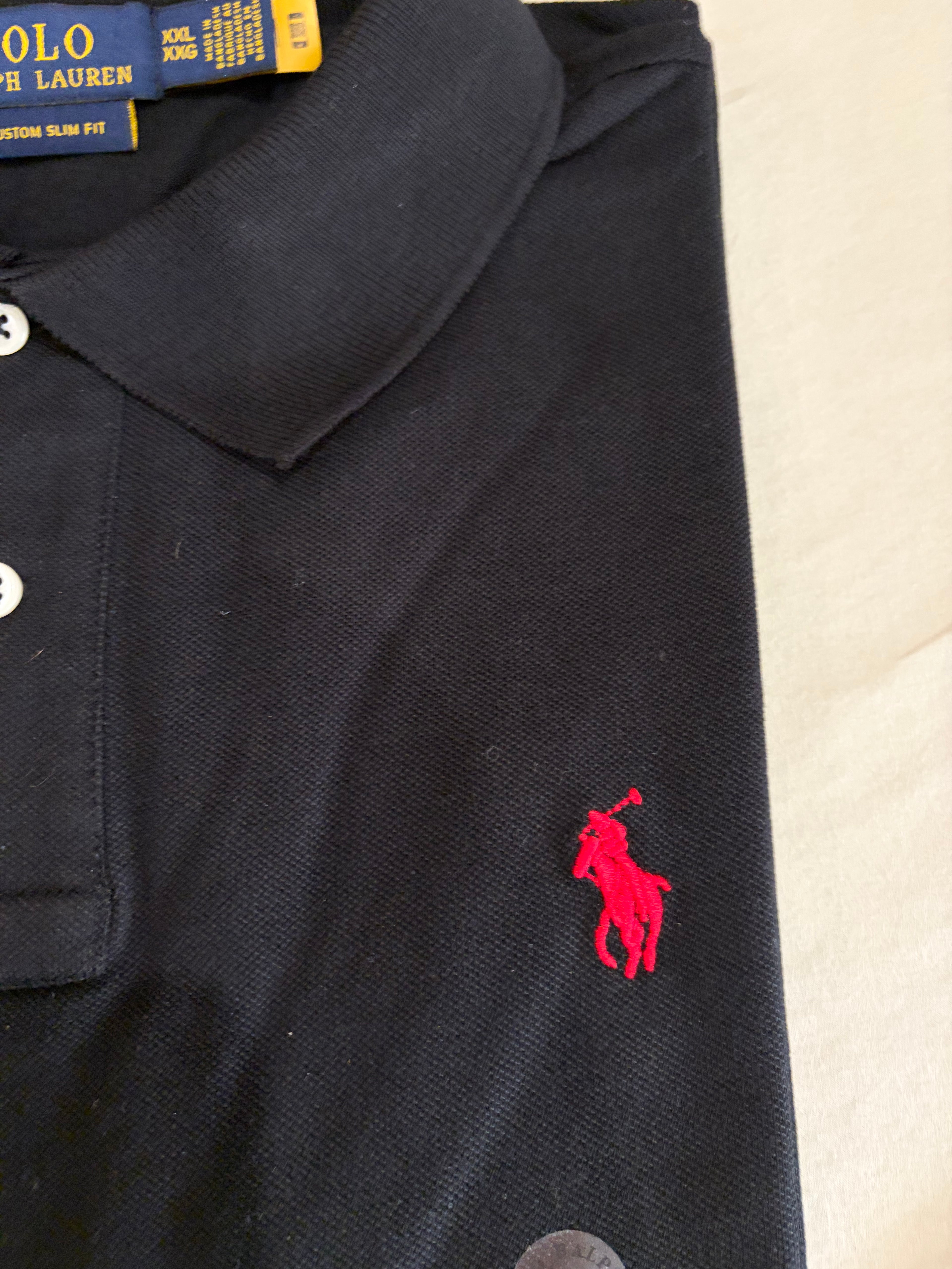 Polo Ralph Lauren Custom Slim Fit Noir Logo Rouge Homme Taille XXL – Neuf avec étiquette