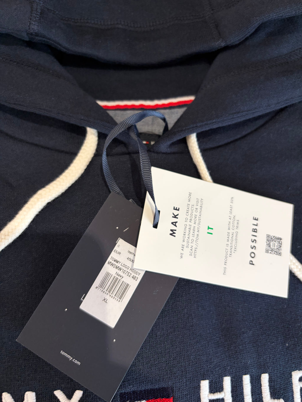 Sweat à Capuche Tommy Hilfiger Homme Bleu Marine – Logo Brodé EST. 1985 – Taille XL – Neuf