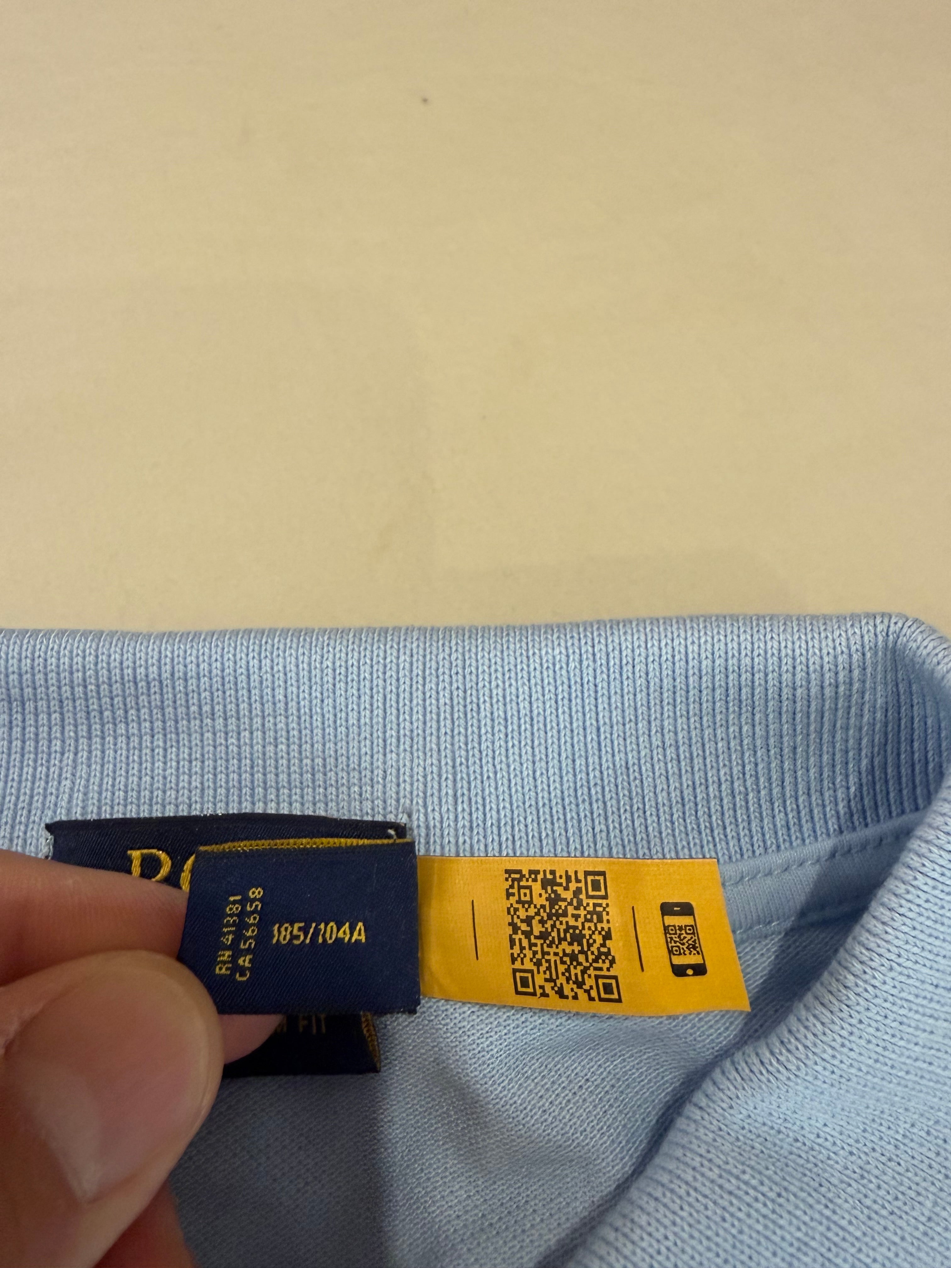 Polo Ralph Lauren – Polo Homme Bleu Ciel Custom Slim Fit Logo Blanc – Taille XL