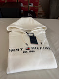 Sweat à capuche Tommy Hilfiger Homme Blanc Cassé Taille XL - Tommy Logo Hoody - Logo Brodé EST. 1985 - Neuf