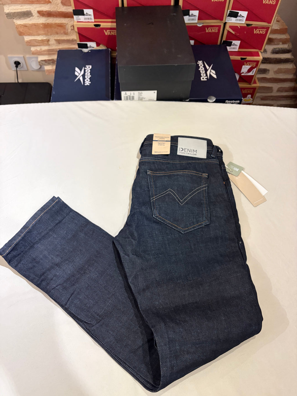Jean Tom Tailor Denim Aedan Straight Homme Bleu Brut Foncé – Neuf avec étiquettes – Taille 31/32