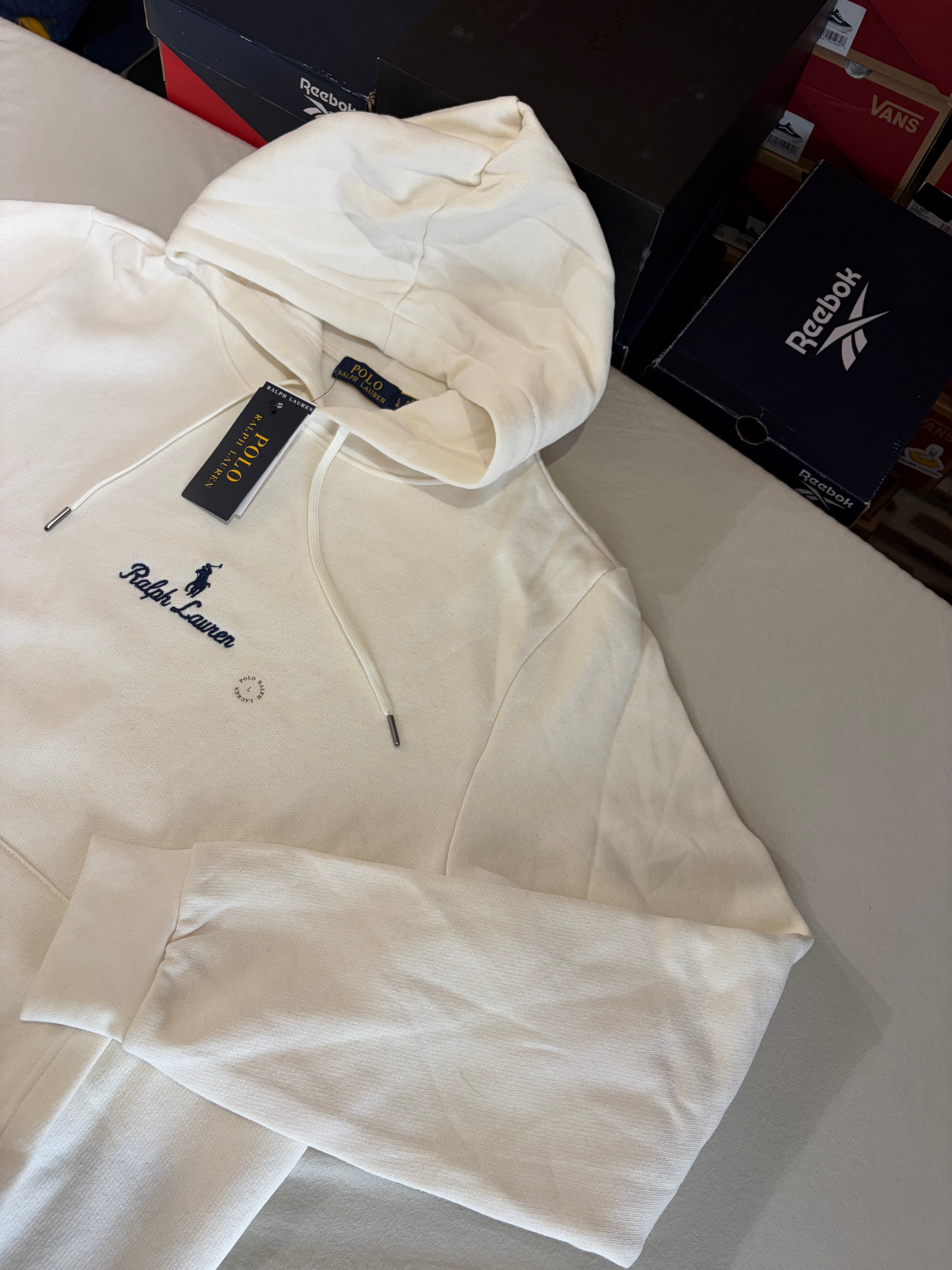 Polo Ralph Lauren Sweat à capuche homme blanc cassé logo brodé – Taille L – Neuf avec étiquette