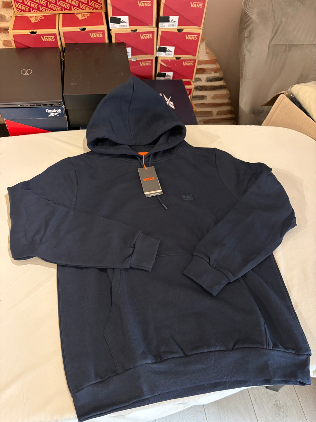 Sweat à capuche BOSS Homme Bleu Marine Taille XL - Logo Patch - Neuf