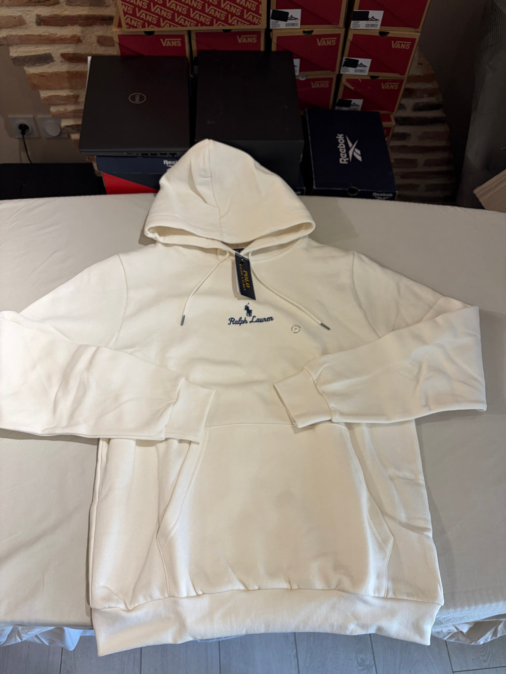 Sweat à capuche Polo Ralph Lauren blanc cassé brodé – Homme – Taille XL