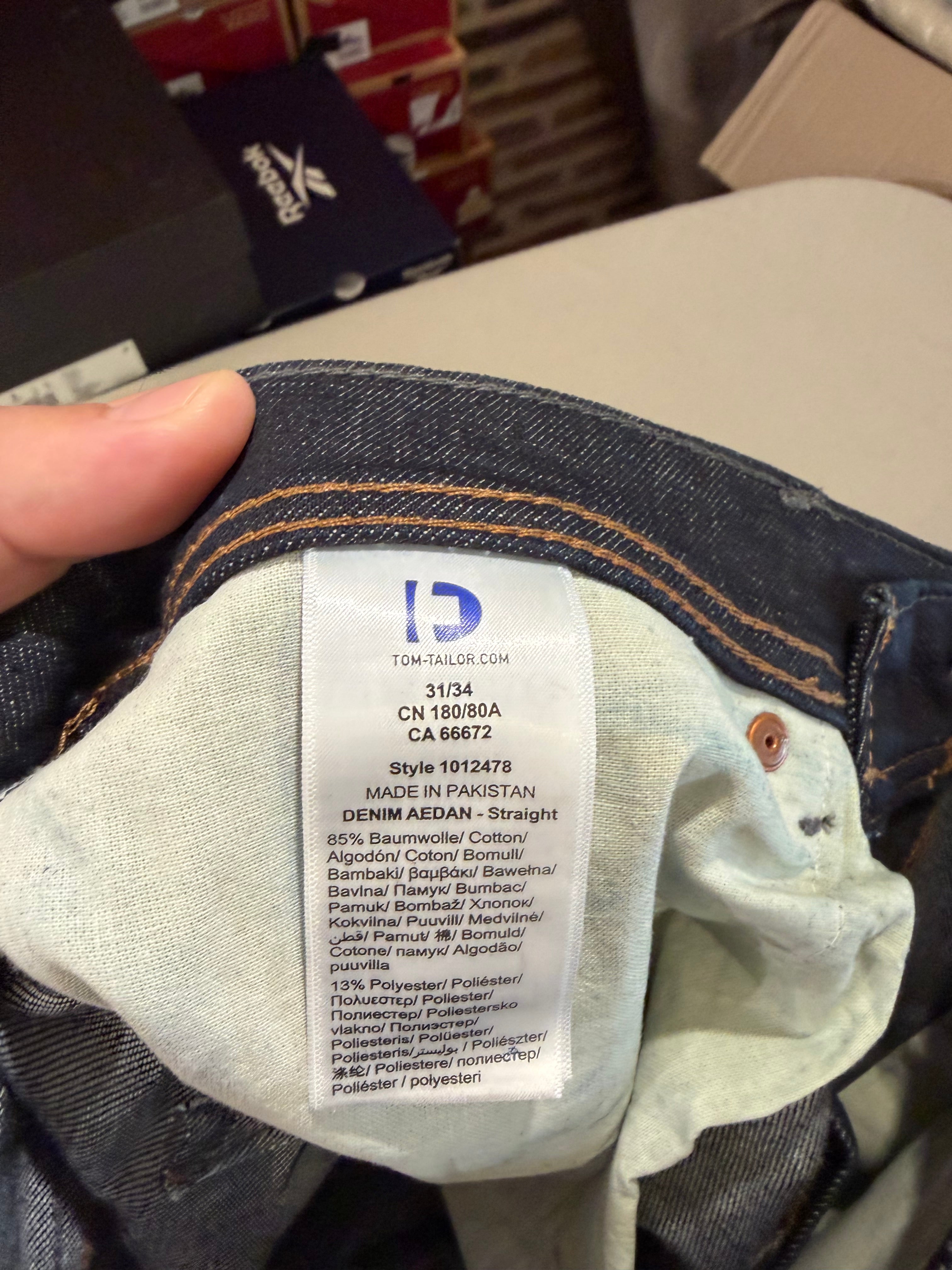 Jean Tom Tailor Denim Aedan Straight Homme Bleu Brut Foncé – Neuf avec étiquettes – Taille 31/34
