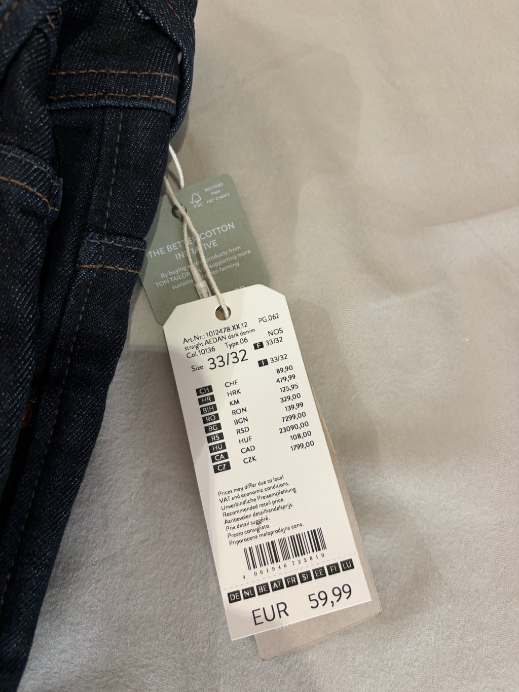 Tom Tailor Denim AEDAN Jean Homme Straight Dark Denim 33/32 Neuf avec Étiquettes
