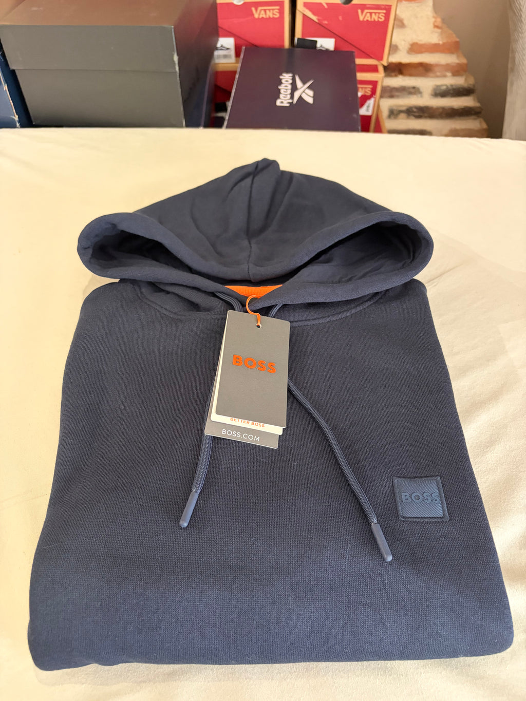 Sweat à capuche BOSS Homme Bleu Marine Dark Blue Taille M - Logo Patch - Neuf